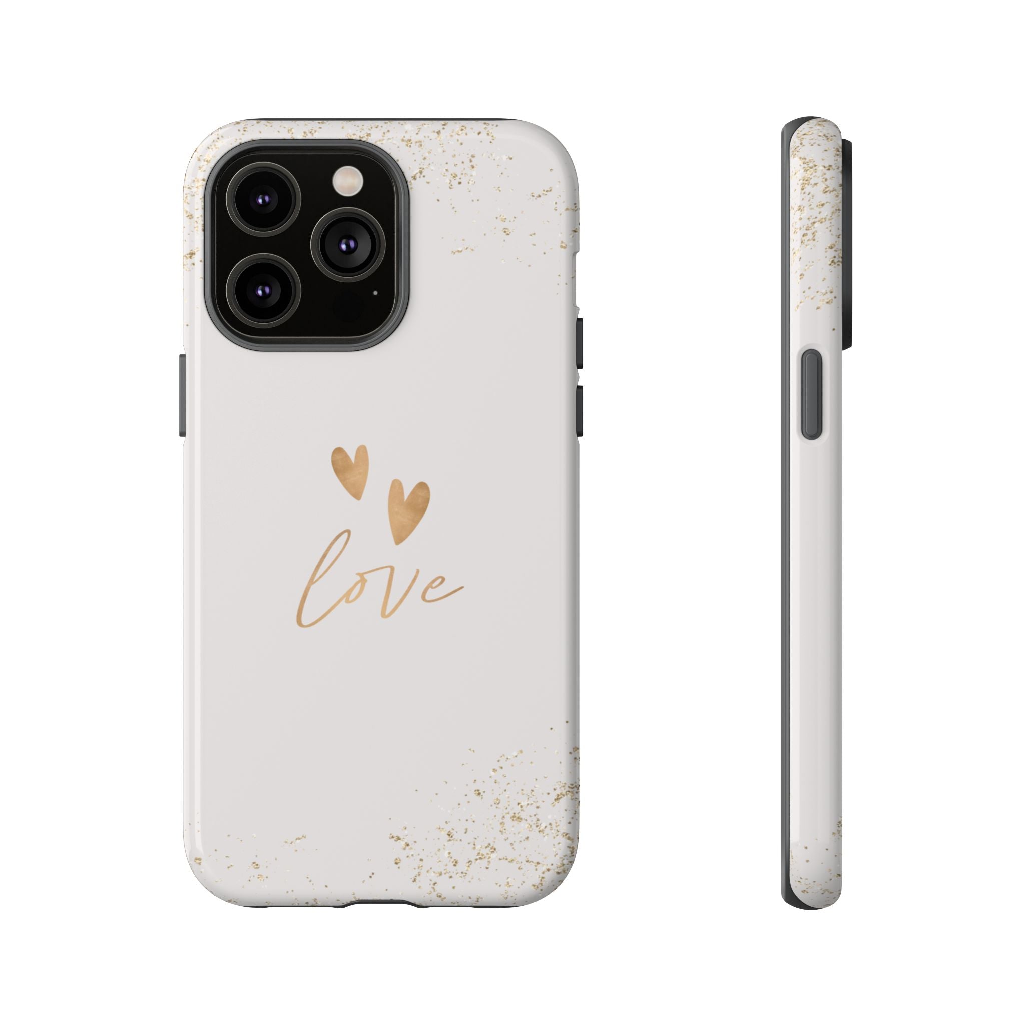 Love Hearts Tough Phone Case — Gold Script Romantic Protective Cover