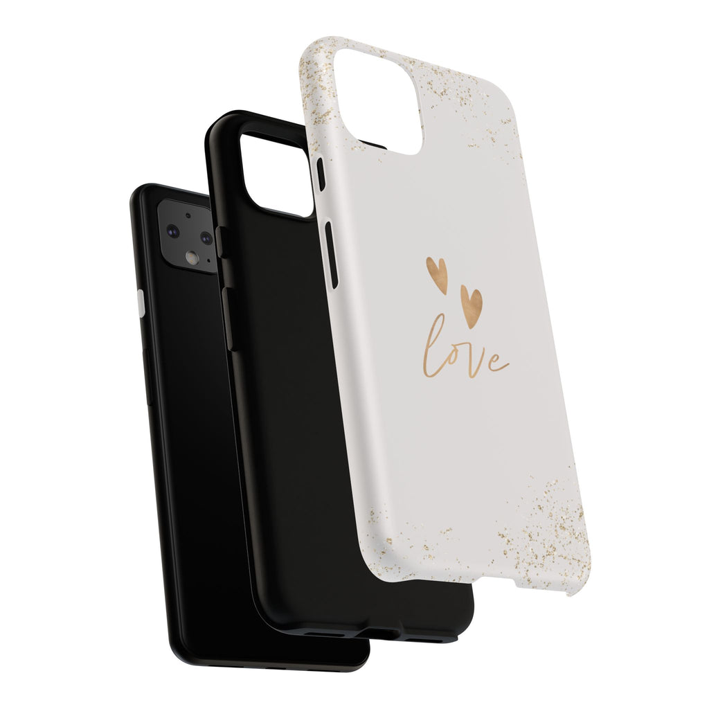 Love Hearts Tough Phone Case — Gold Script Romantic Protective Cover