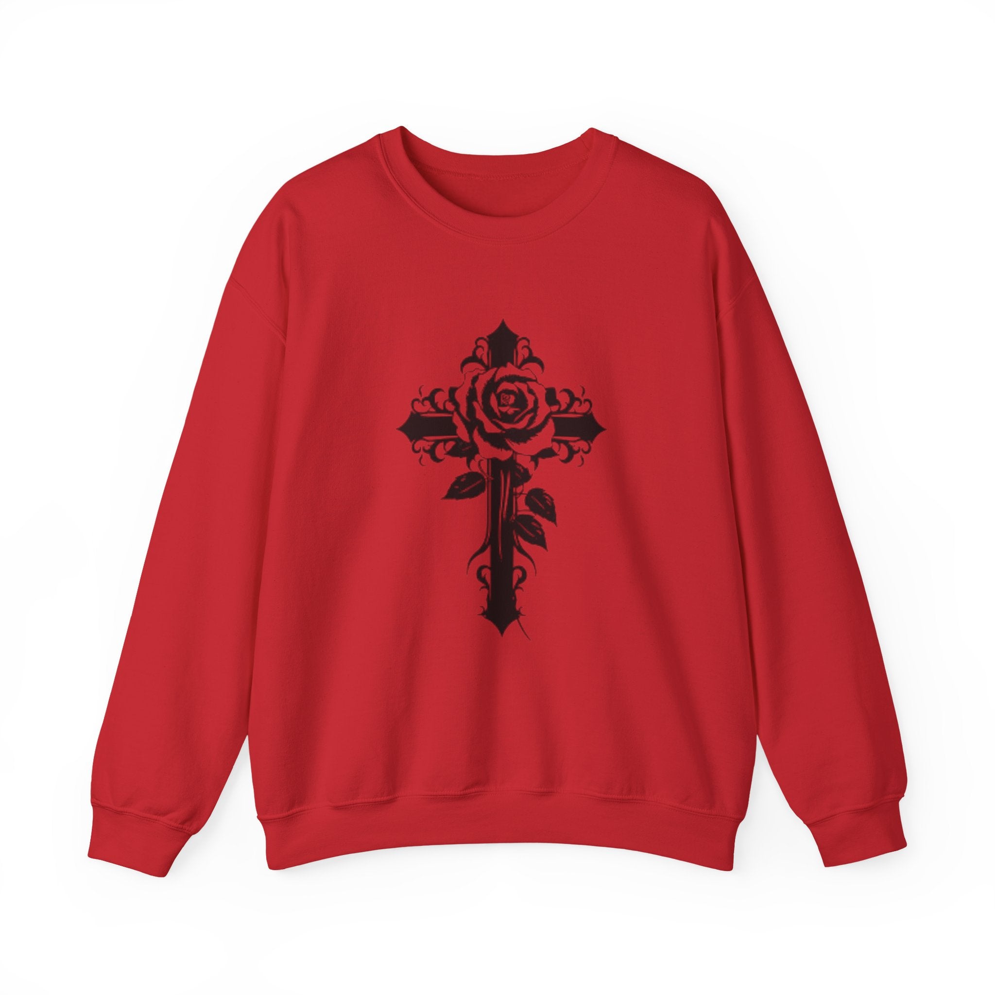 Floral Cross Crewneck Sweatshirt — Rose Cross Graphic Pullover