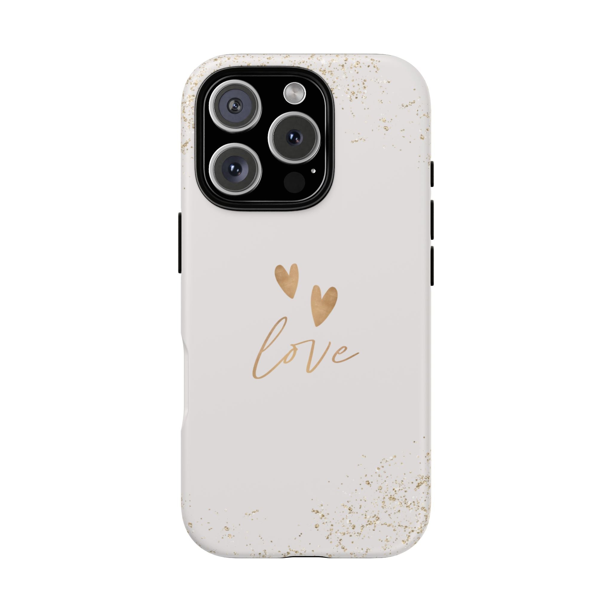 Love Hearts Tough Phone Case — Gold Script Romantic Protective Cover