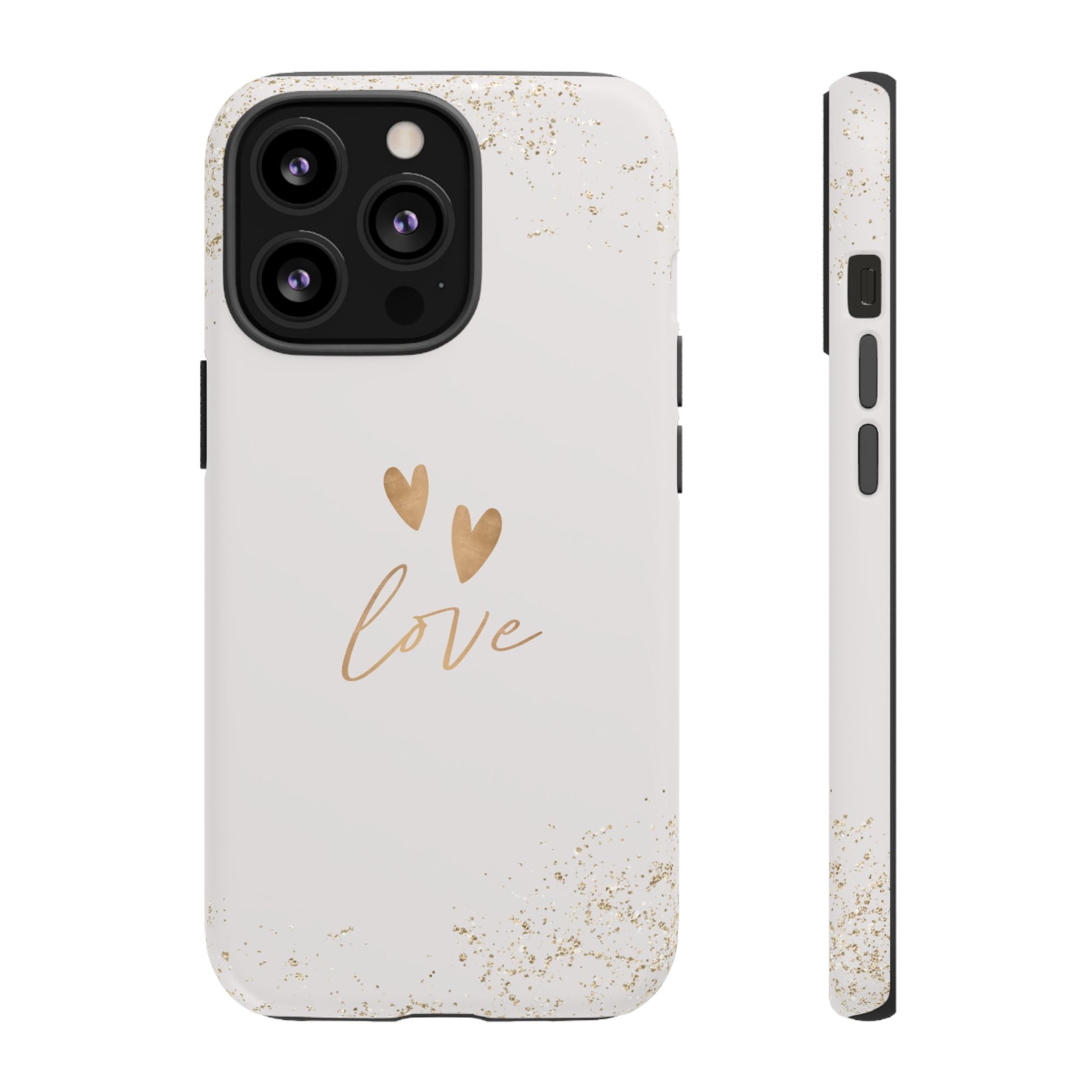Love Hearts Tough Phone Case — Gold Script Romantic Protective Cover