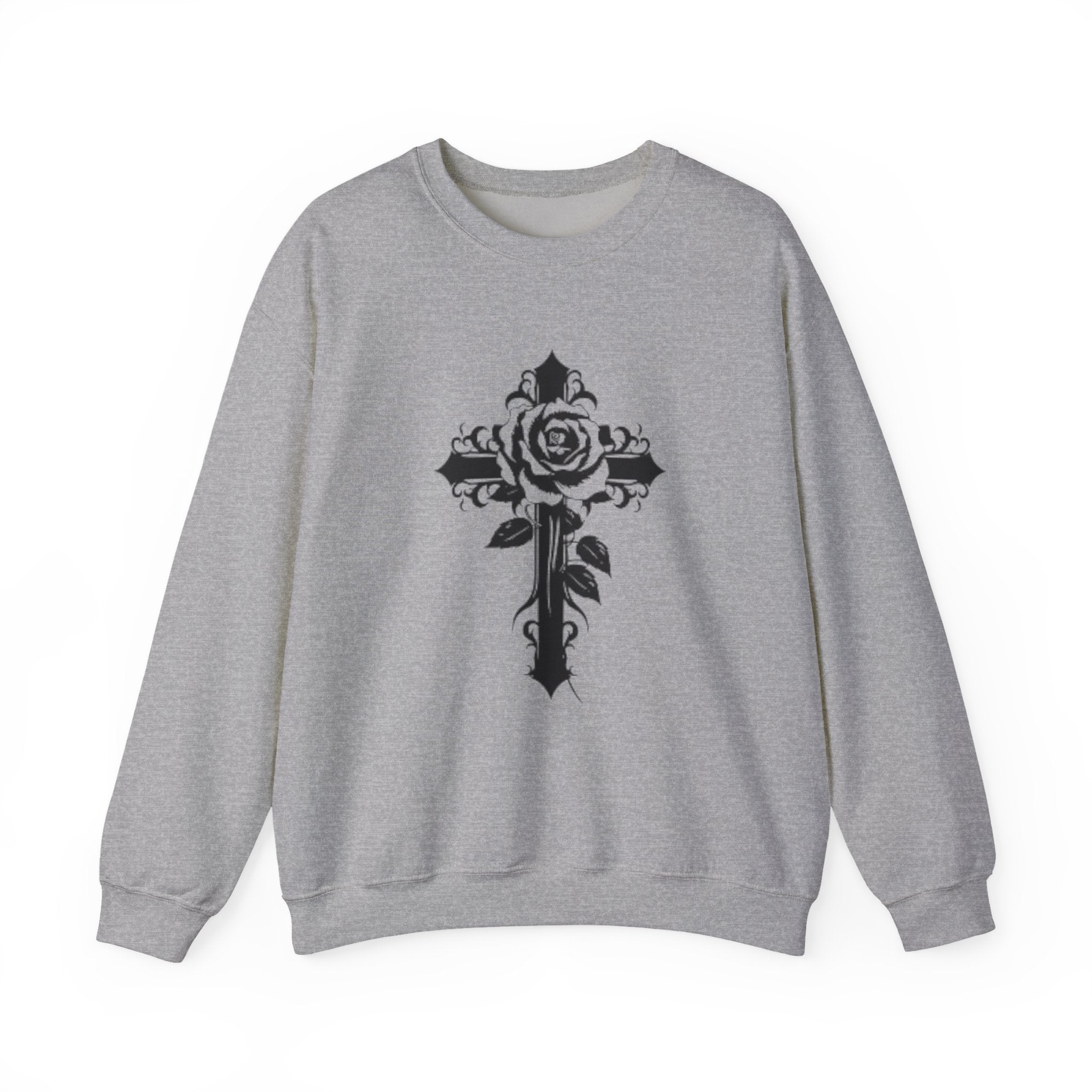 Floral Cross Crewneck Sweatshirt — Rose Cross Graphic Pullover