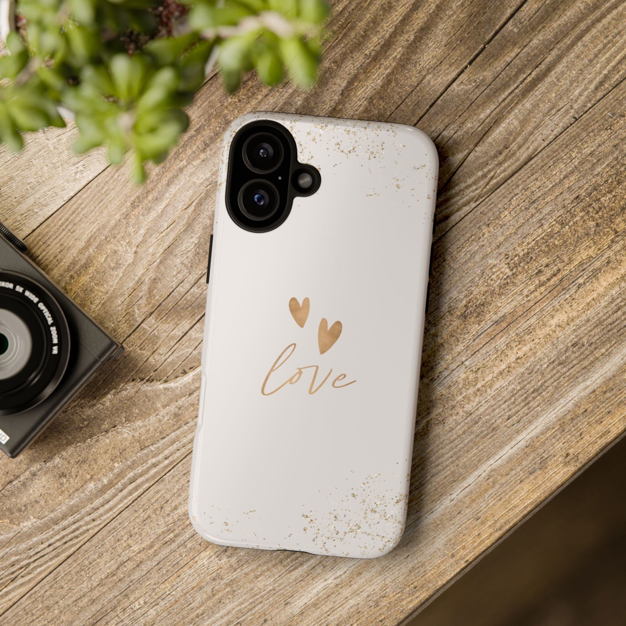 Love Hearts Tough Phone Case — Gold Script Romantic Protective Cover