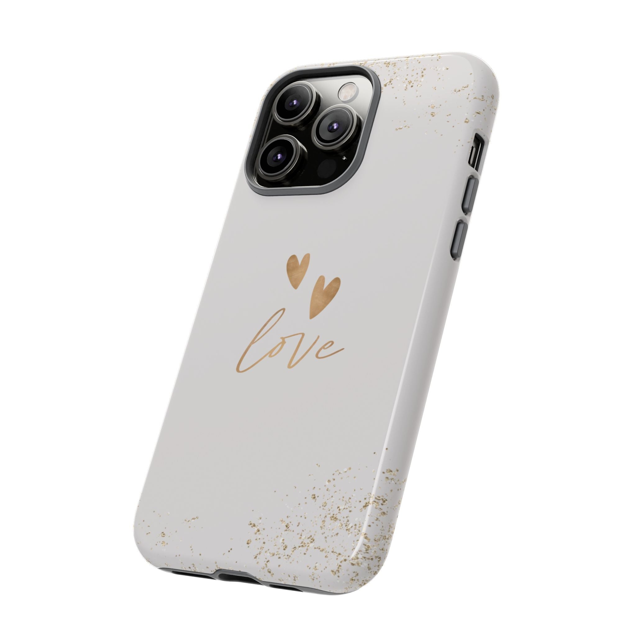 Love Hearts Tough Phone Case — Gold Script Romantic Protective Cover
