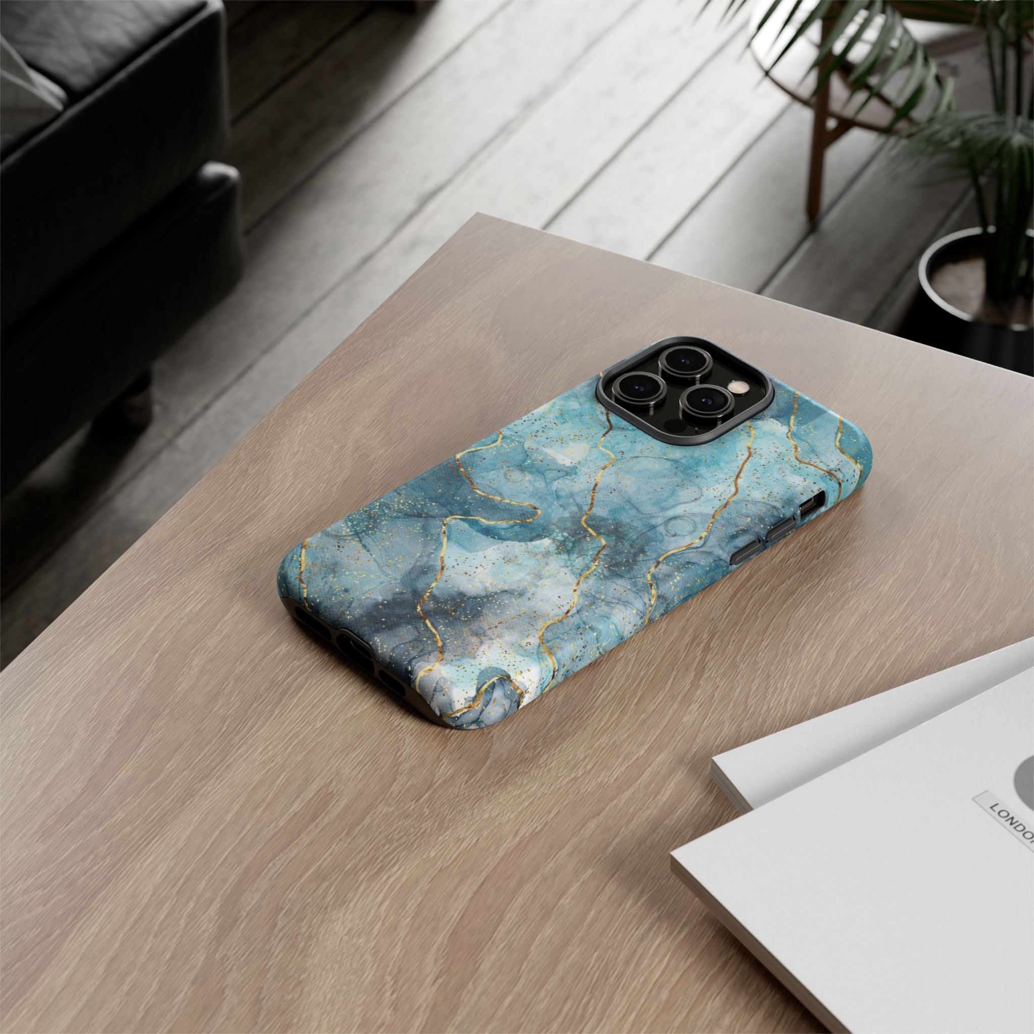 Blue Gold Marble Tough Phone Case