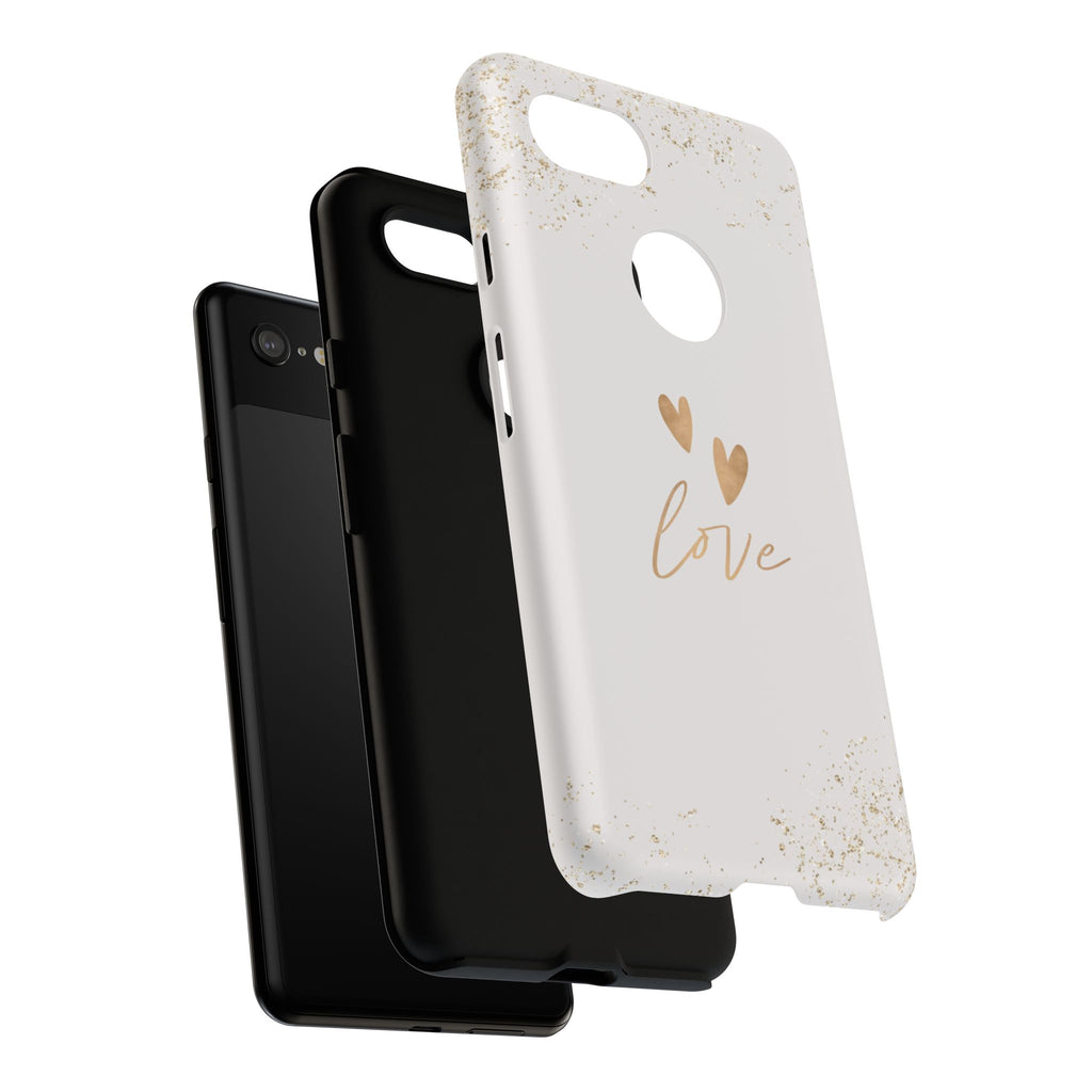Love Hearts Tough Phone Case — Gold Script Romantic Protective Cover
