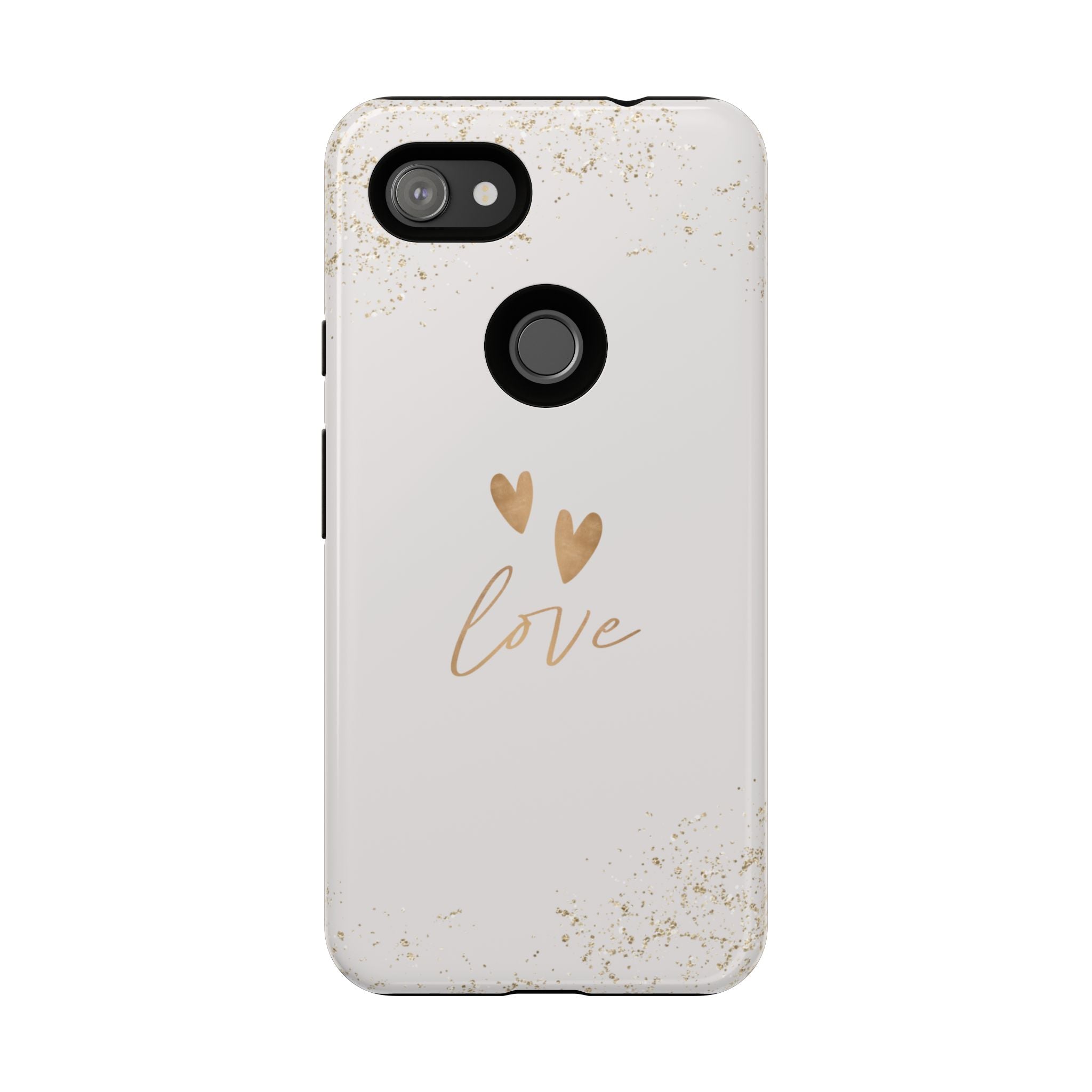 Love Hearts Tough Phone Case — Gold Script Romantic Protective Cover