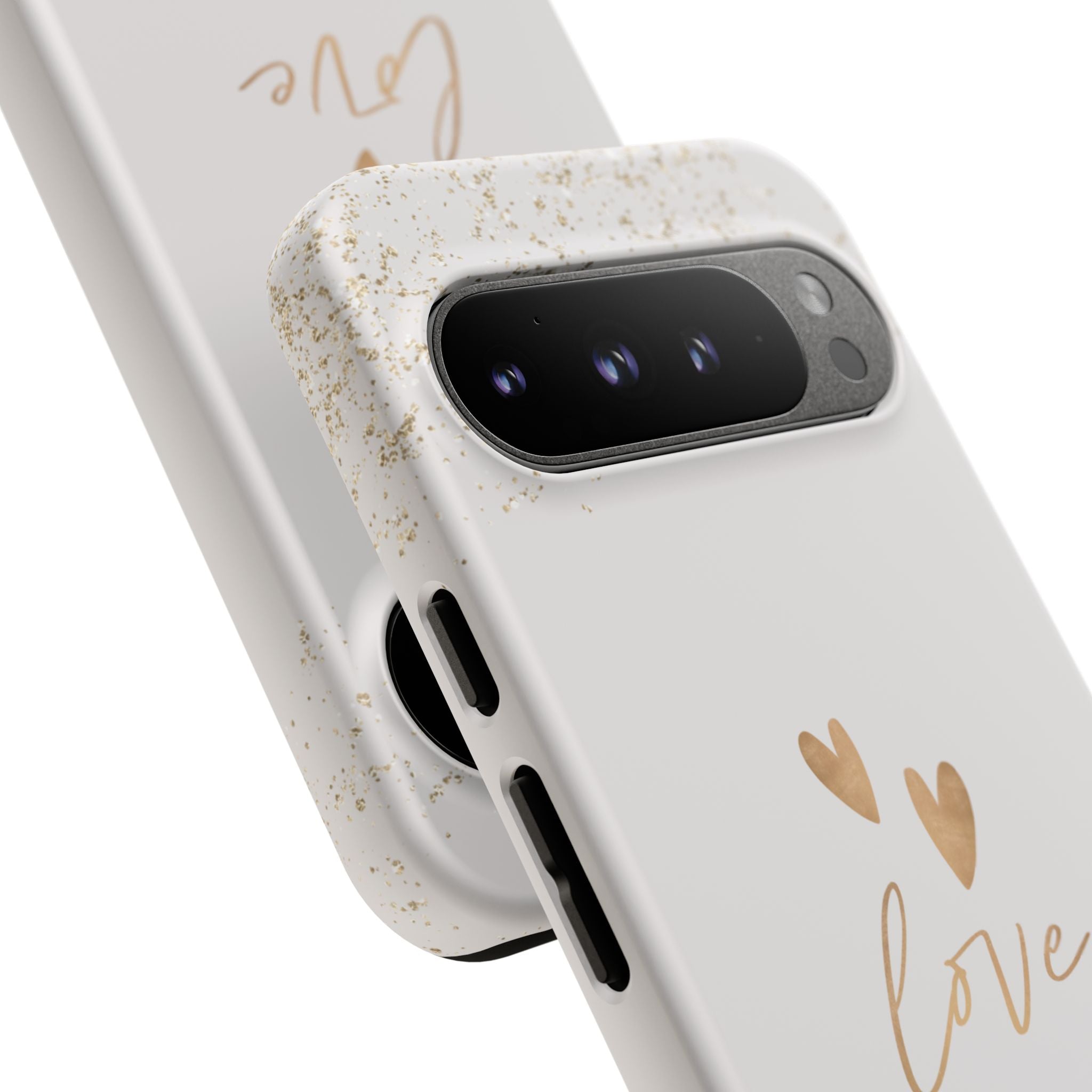 Love Hearts Tough Phone Case — Gold Script Romantic Protective Cover
