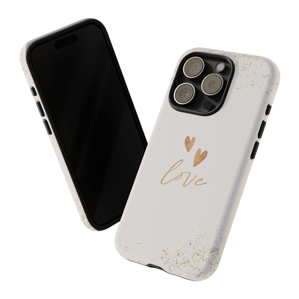 Love Hearts Tough Phone Case — Gold Script Romantic Protective Cover