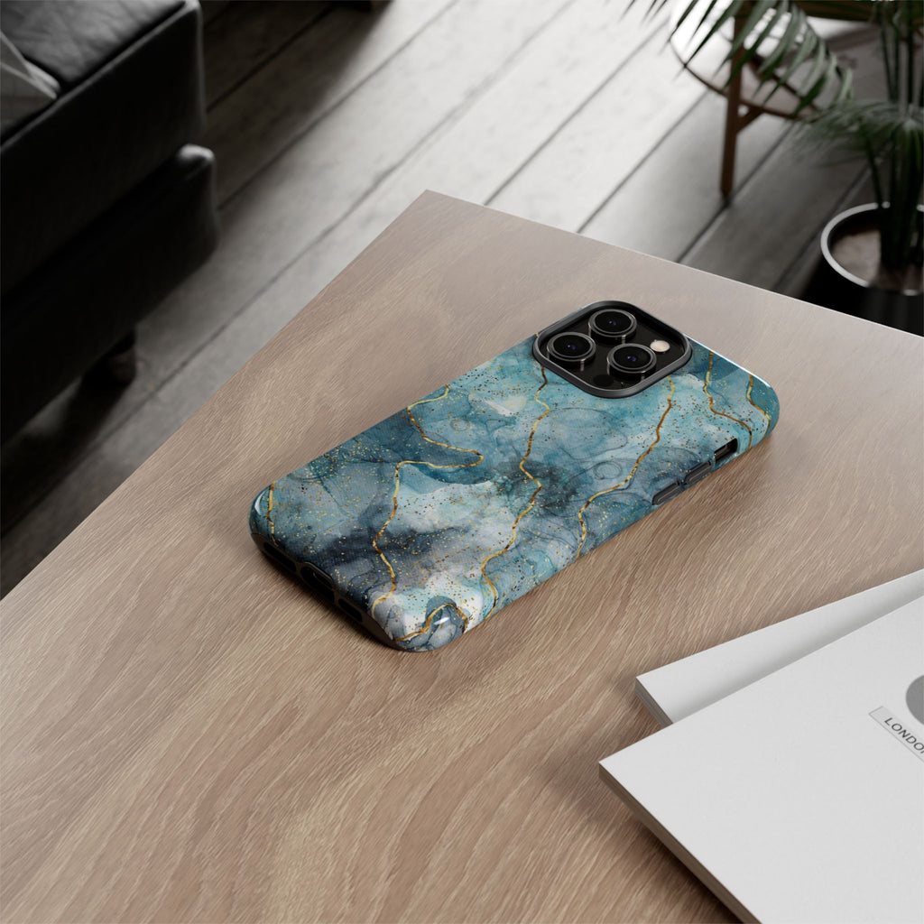 Blue Gold Marble Tough Phone Case
