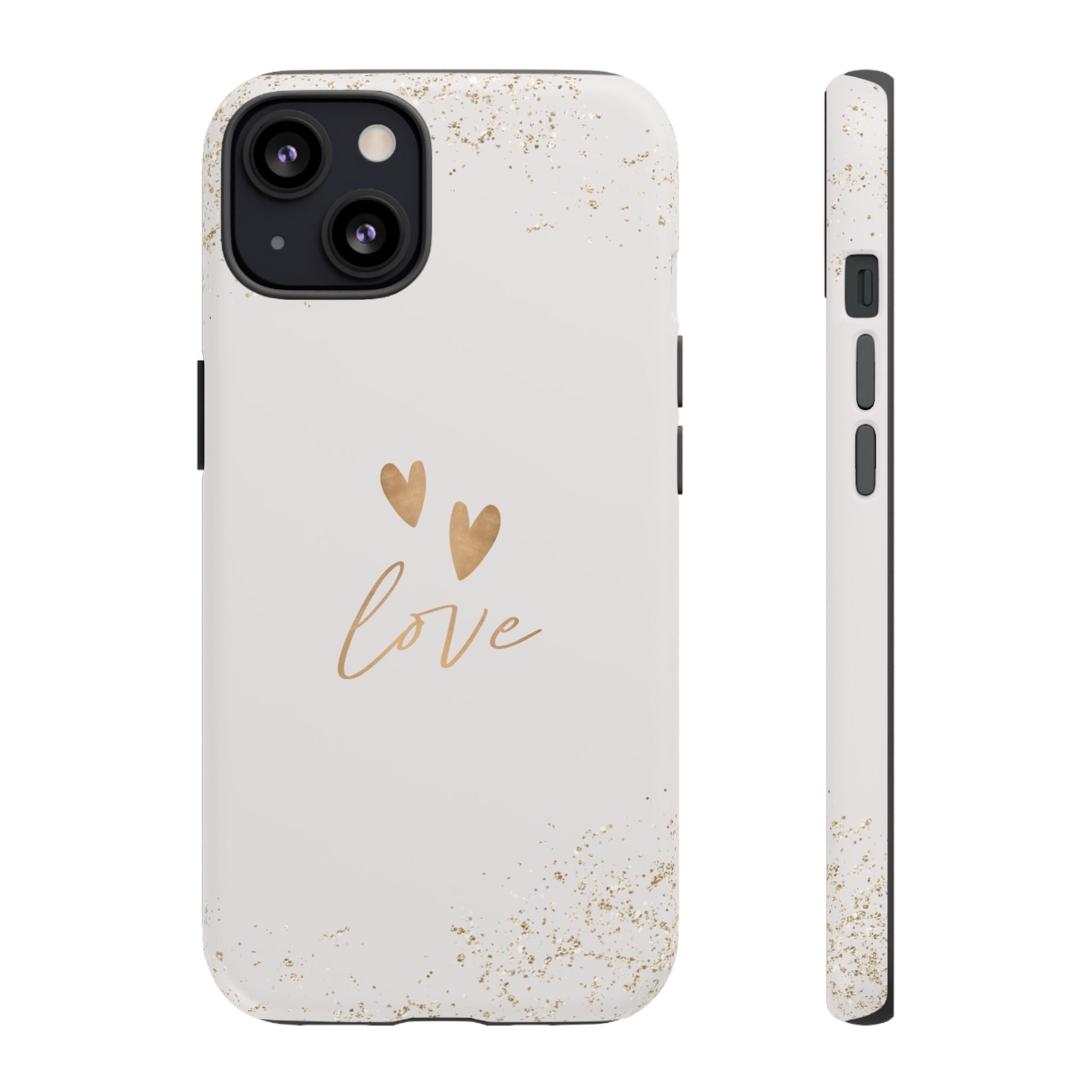 Love Hearts Tough Phone Case — Gold Script Romantic Protective Cover