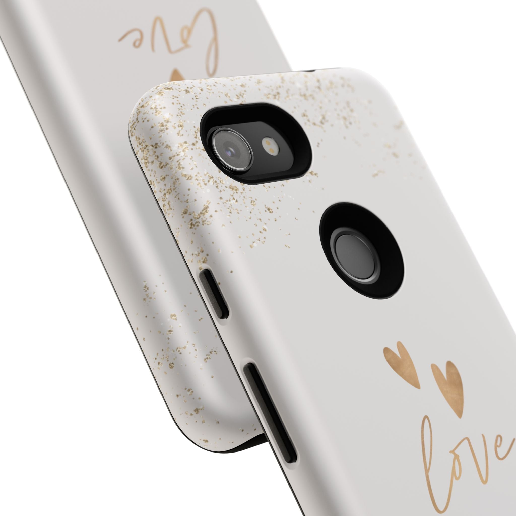 Love Hearts Tough Phone Case — Gold Script Romantic Protective Cover