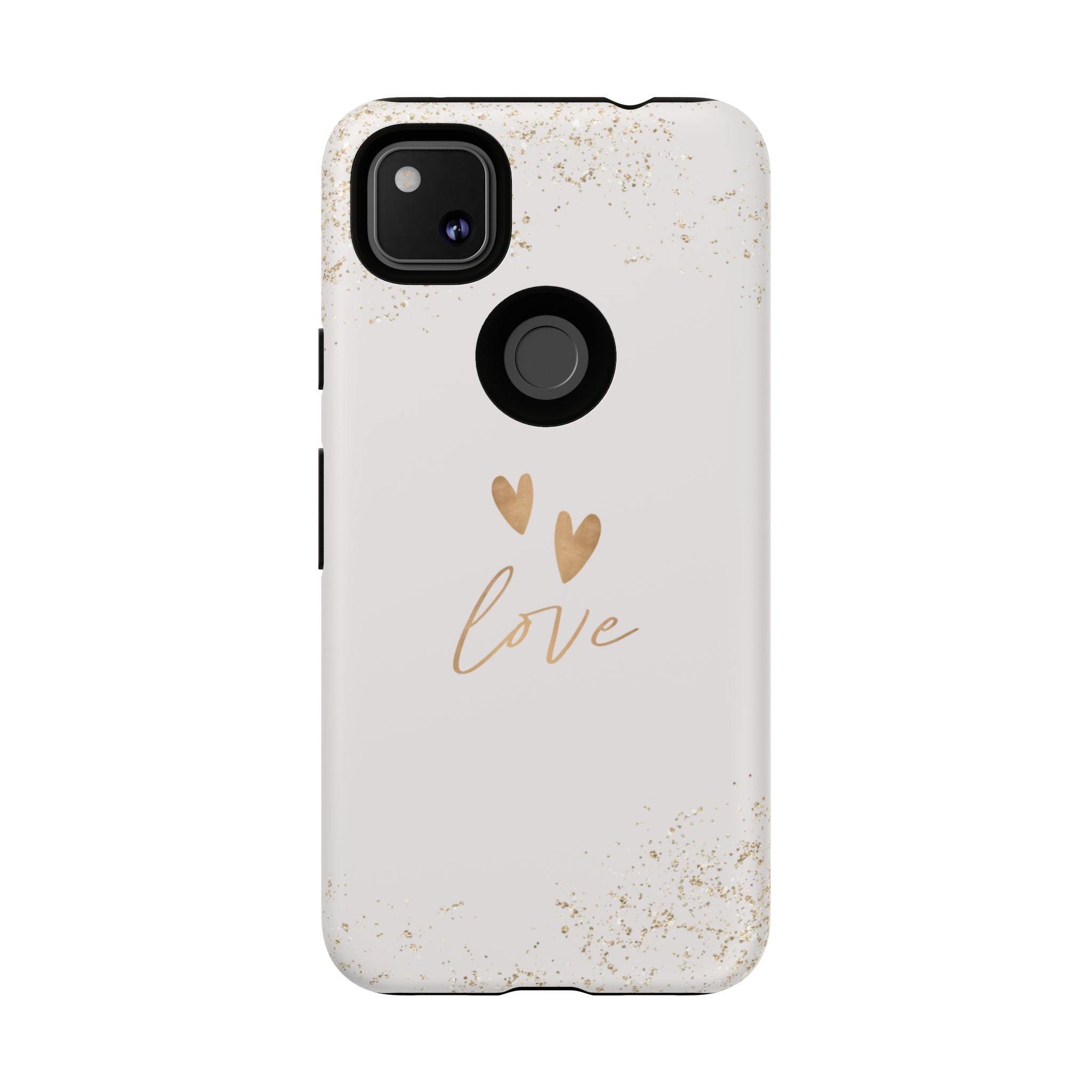 Love Hearts Tough Phone Case — Gold Script Romantic Protective Cover