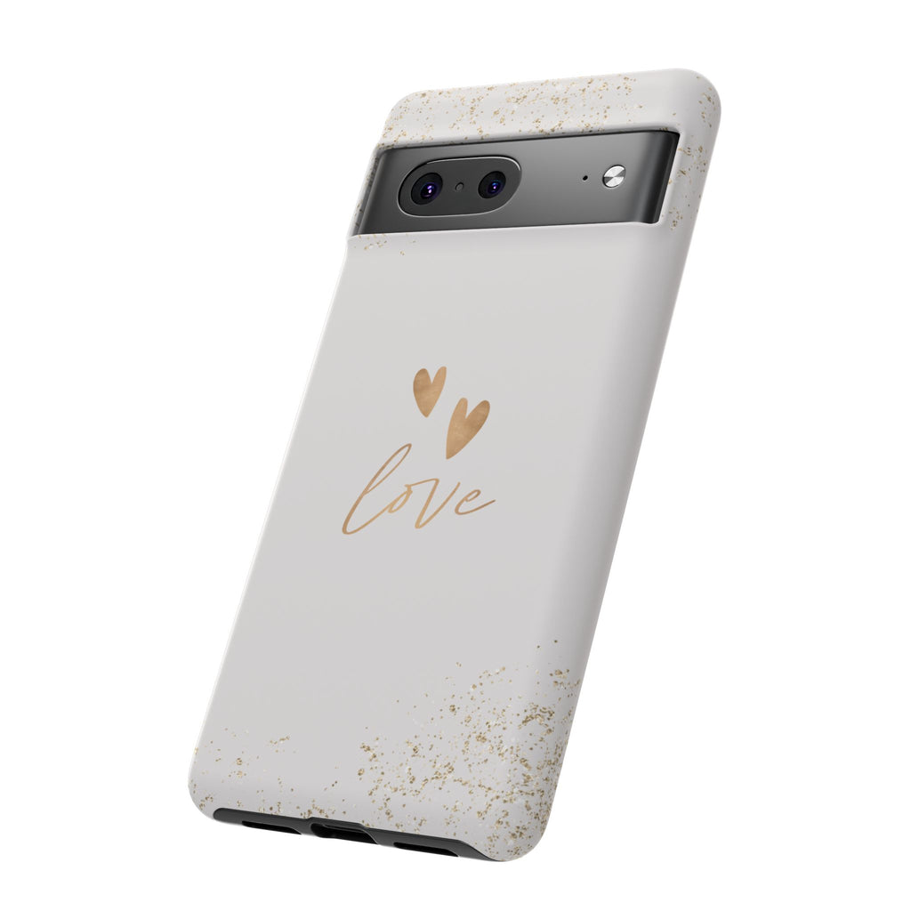 Love Hearts Tough Phone Case — Gold Script Romantic Protective Cover