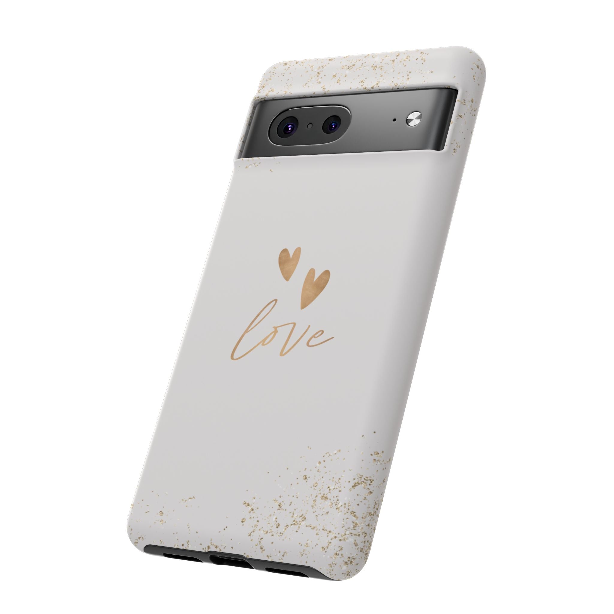 Love Hearts Tough Phone Case — Gold Script Romantic Protective Cover
