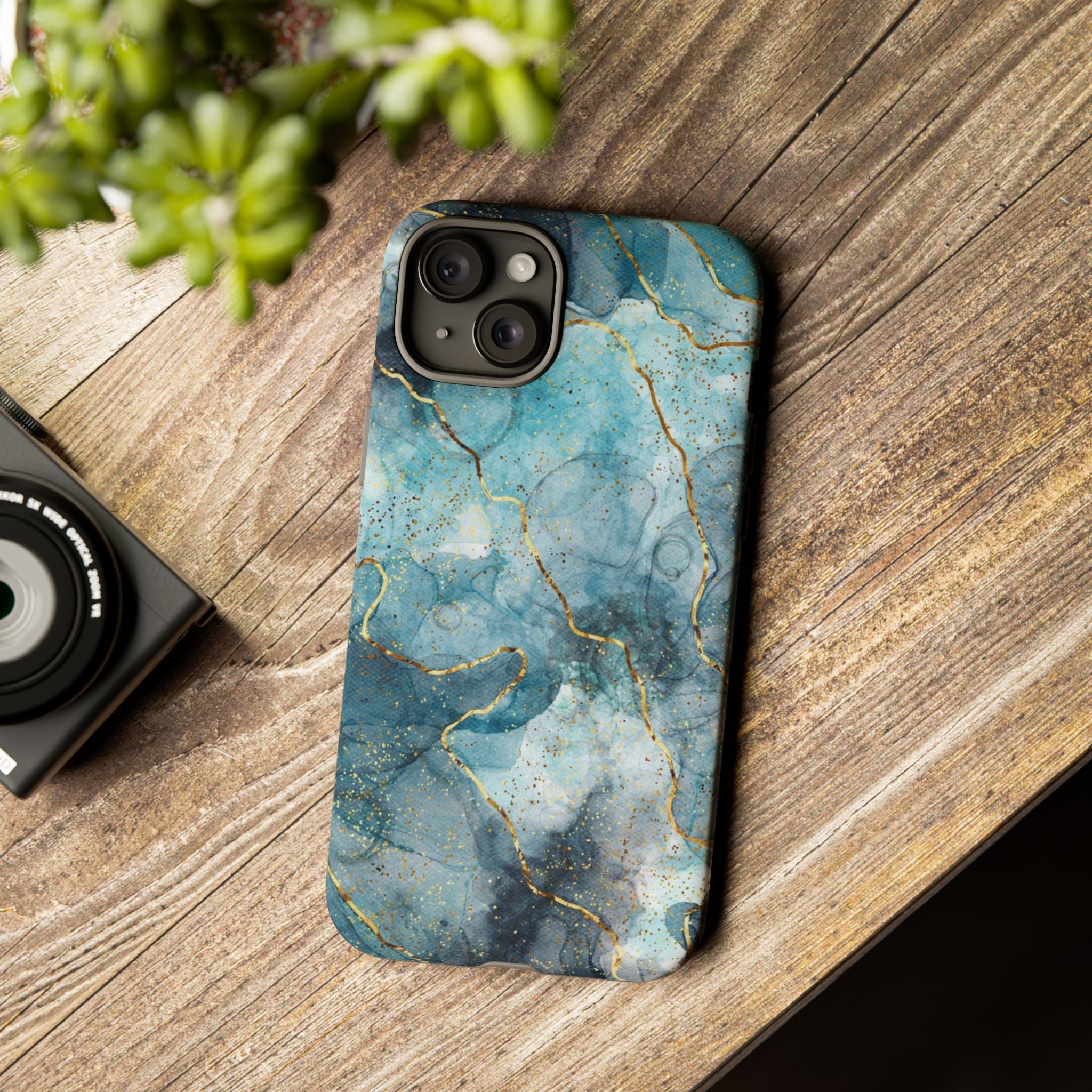 Blue Gold Marble Tough Phone Case