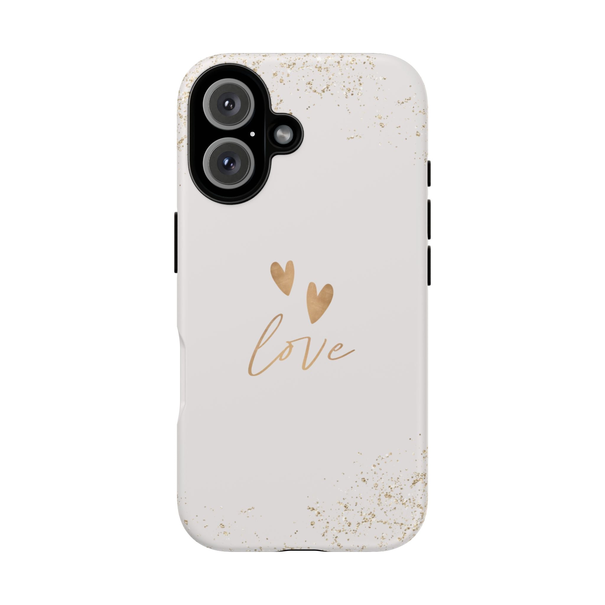 Love Hearts Tough Phone Case — Gold Script Romantic Protective Cover