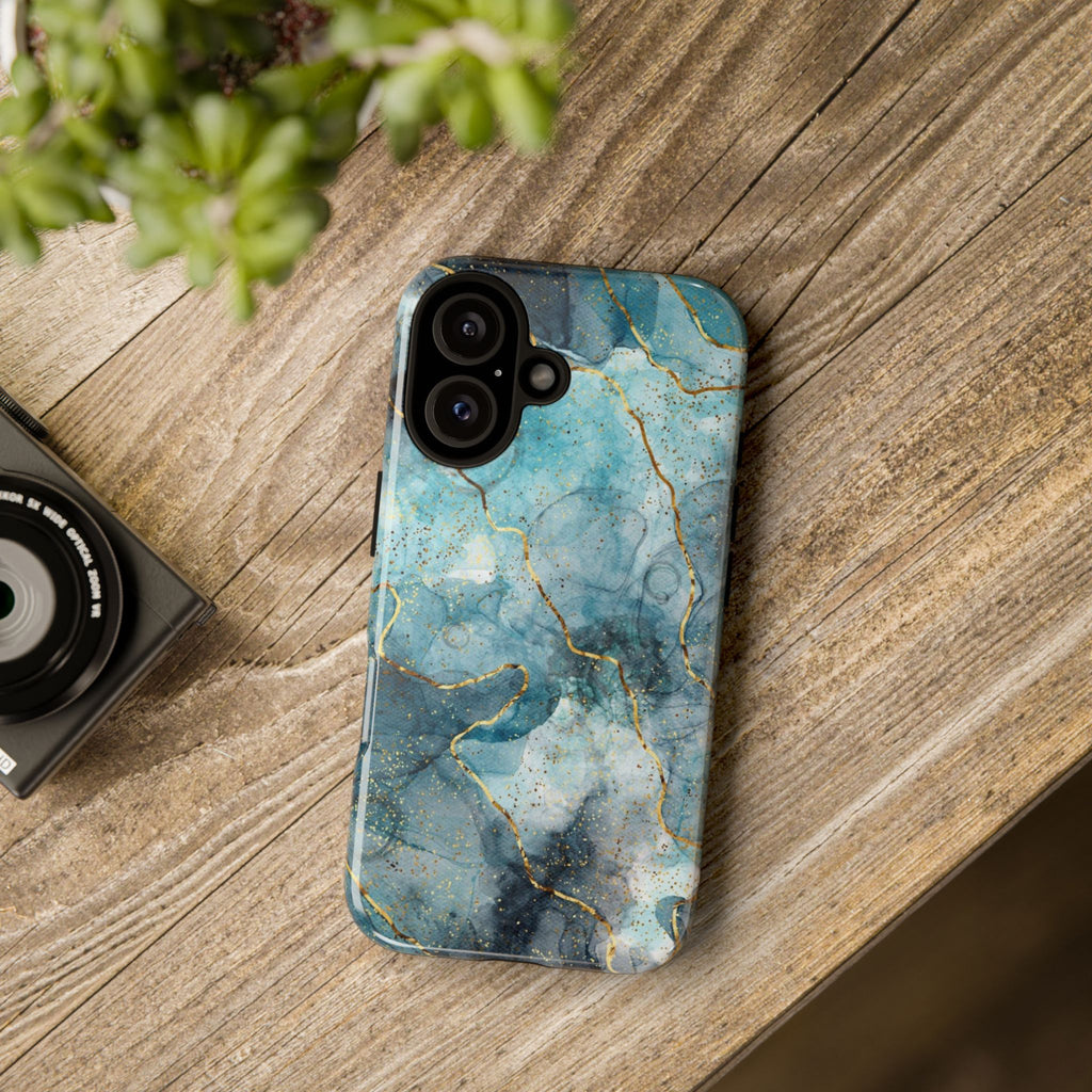 Blue Gold Marble Tough Phone Case