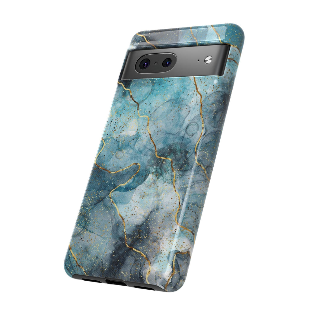 Blue Gold Marble Tough Phone Case