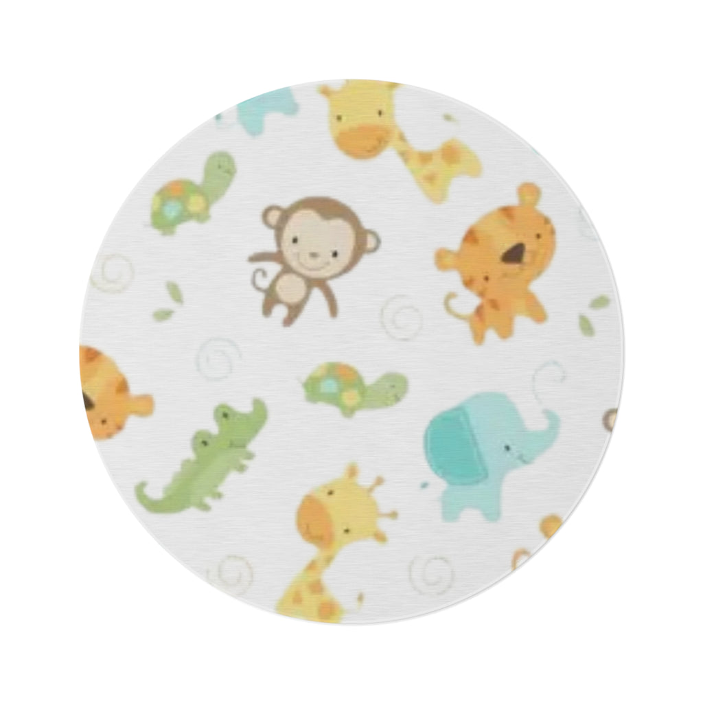 Nursery Animal Round Rug — Cute Jungle Safari Baby Play Mat