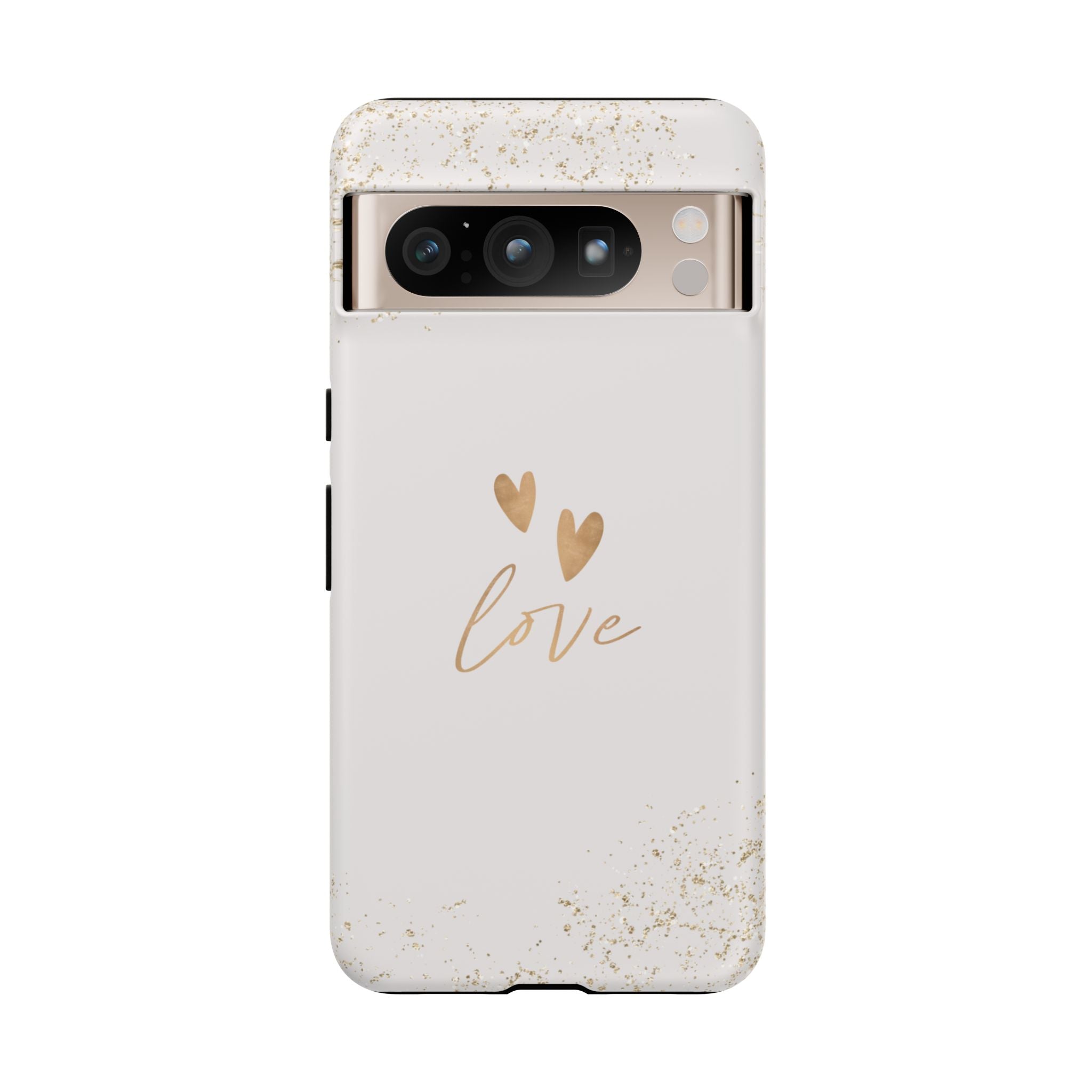Love Hearts Tough Phone Case — Gold Script Romantic Protective Cover