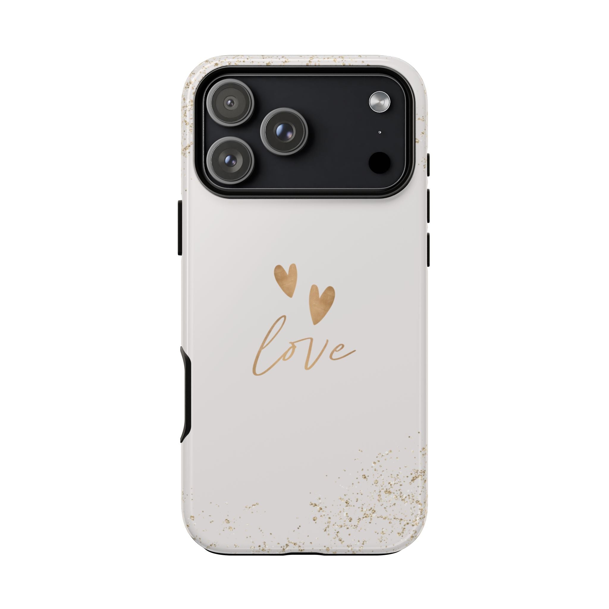 Love Hearts Tough Phone Case — Gold Script Romantic Protective Cover