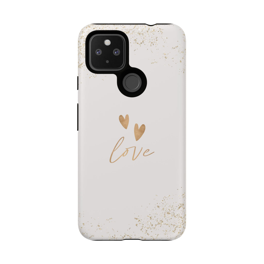 Love Hearts Tough Phone Case — Gold Script Romantic Protective Cover