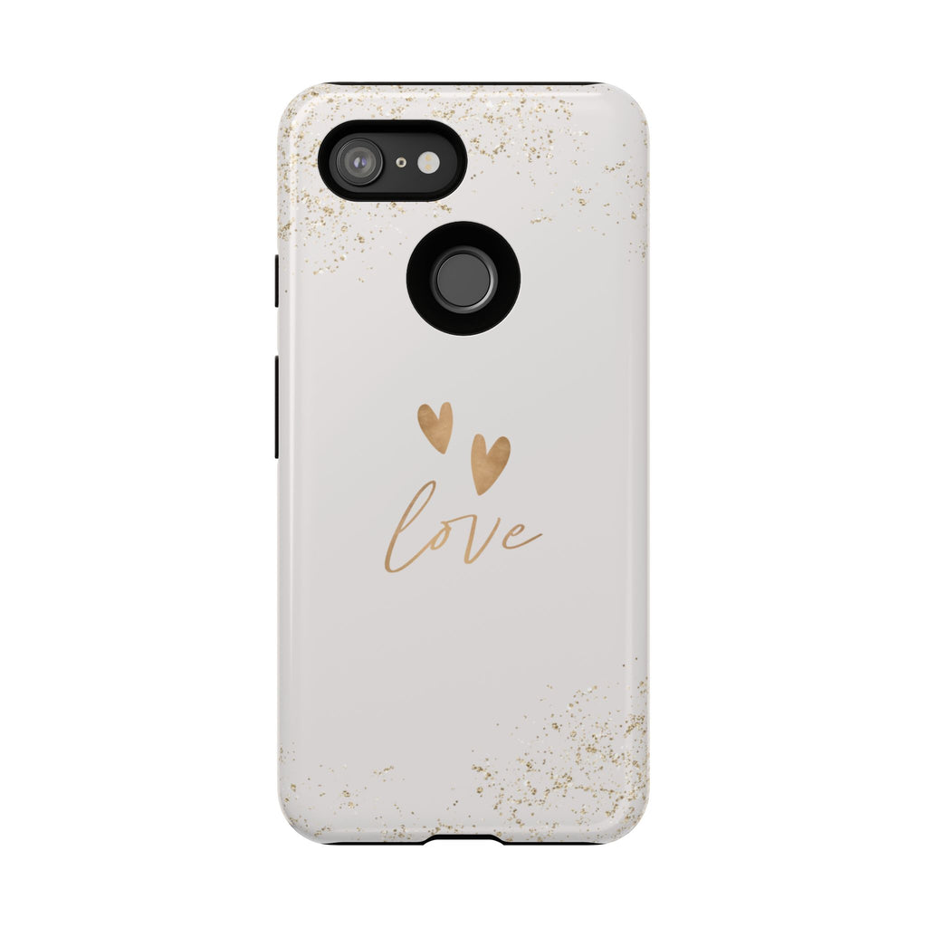 Love Hearts Tough Phone Case — Gold Script Romantic Protective Cover