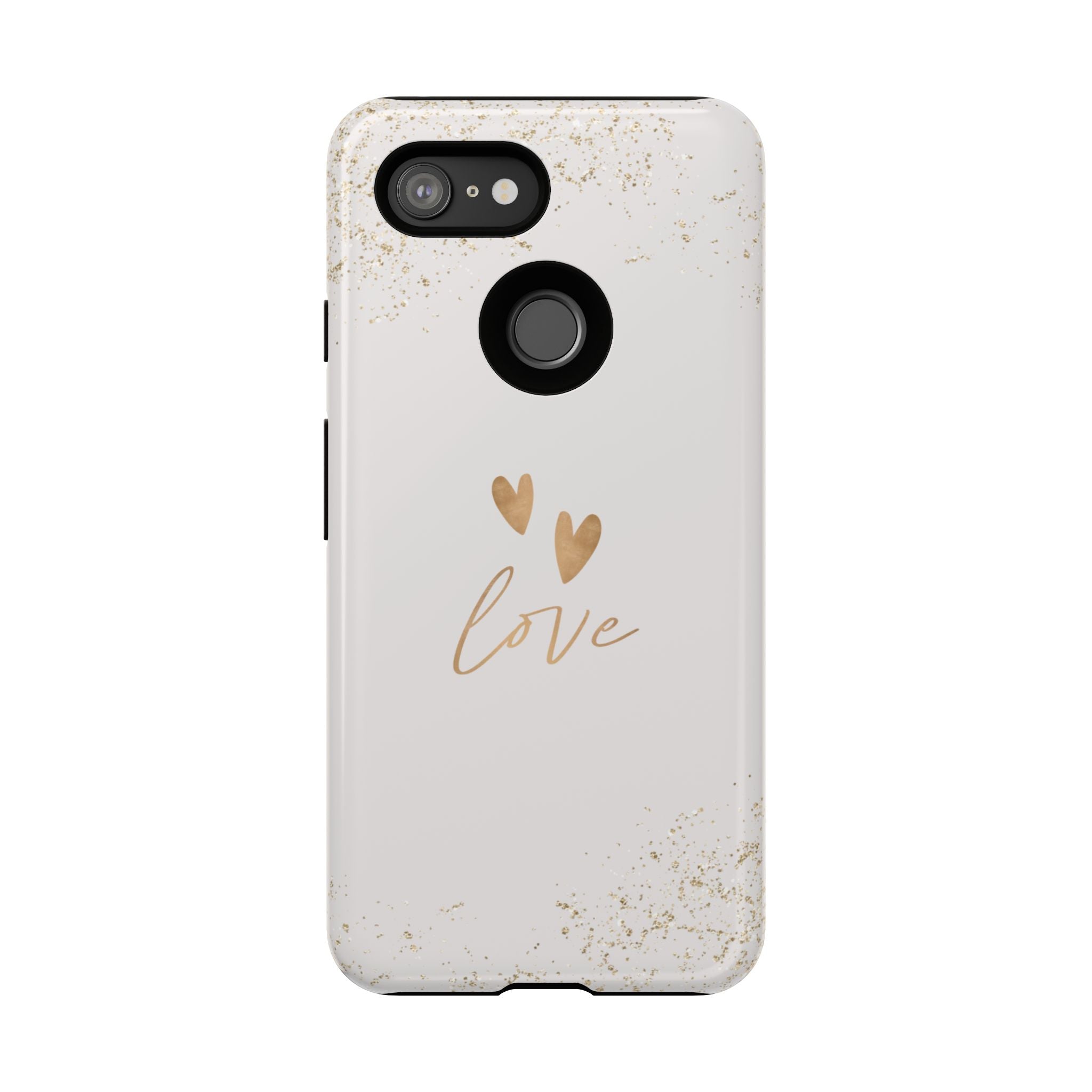 Love Hearts Tough Phone Case — Gold Script Romantic Protective Cover
