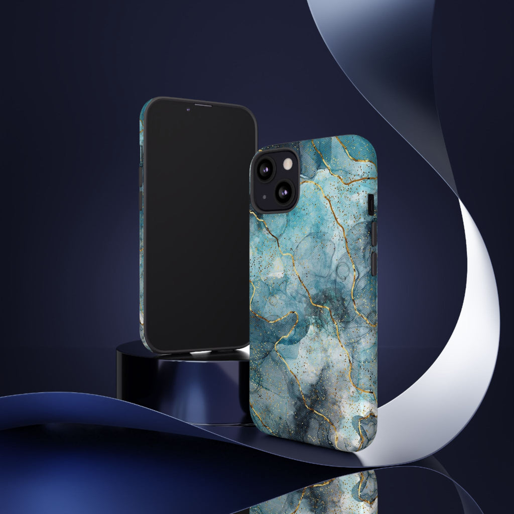 Blue Gold Marble Tough Phone Case
