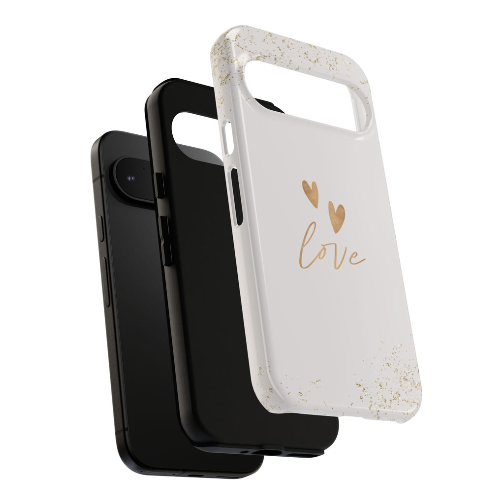 Love Hearts Tough Phone Case — Gold Script Romantic Protective Cover