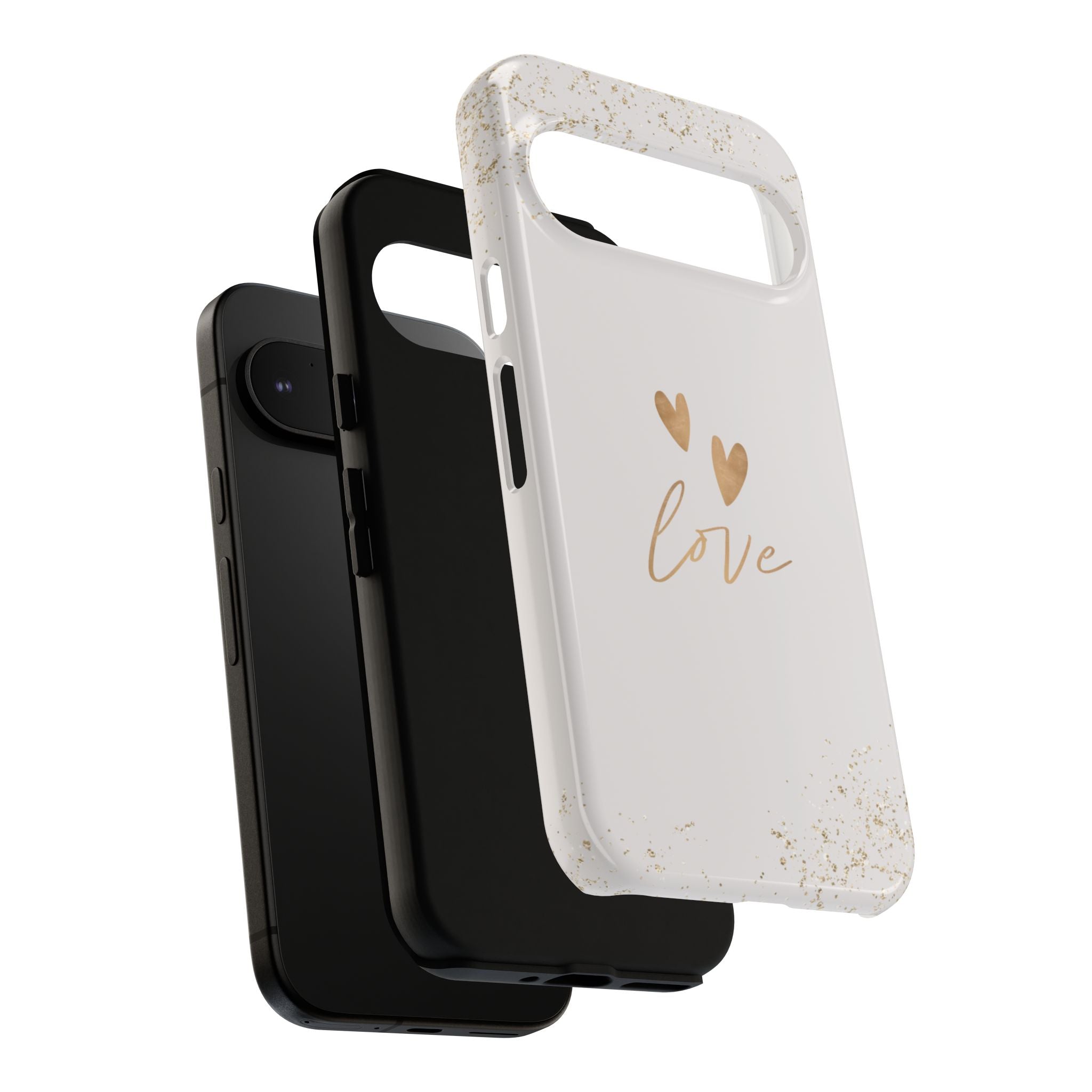 Love Hearts Tough Phone Case — Gold Script Romantic Protective Cover