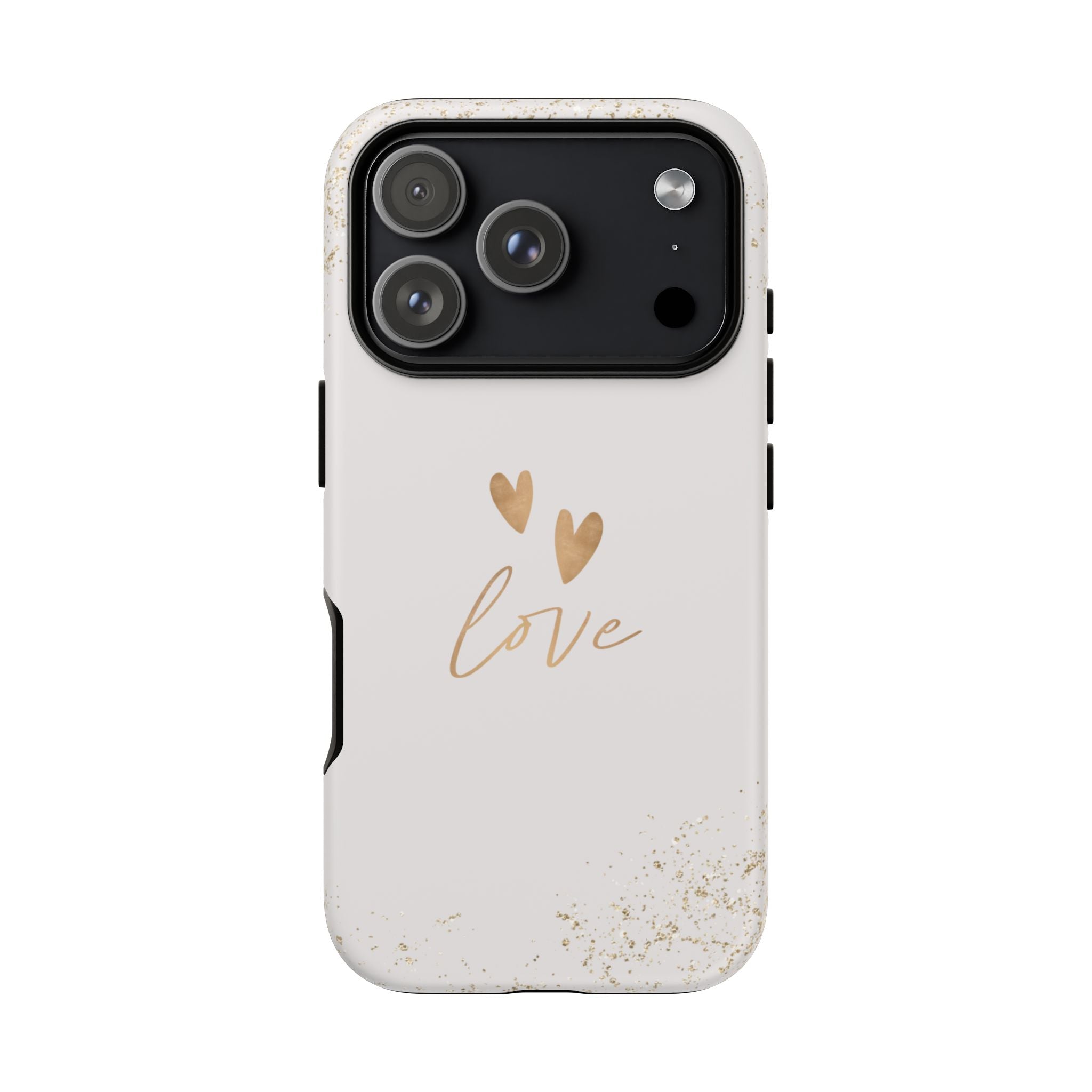 Love Hearts Tough Phone Case — Gold Script Romantic Protective Cover
