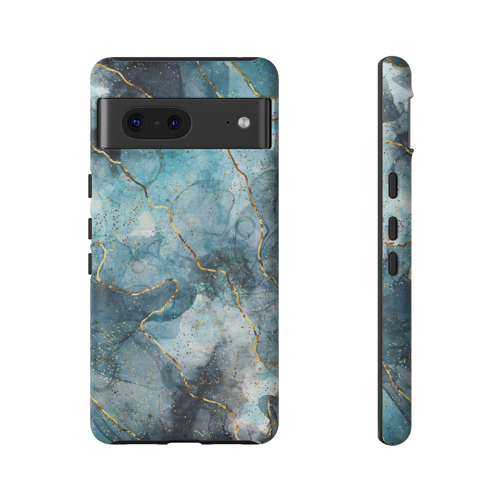 Blue Gold Marble Tough Phone Case