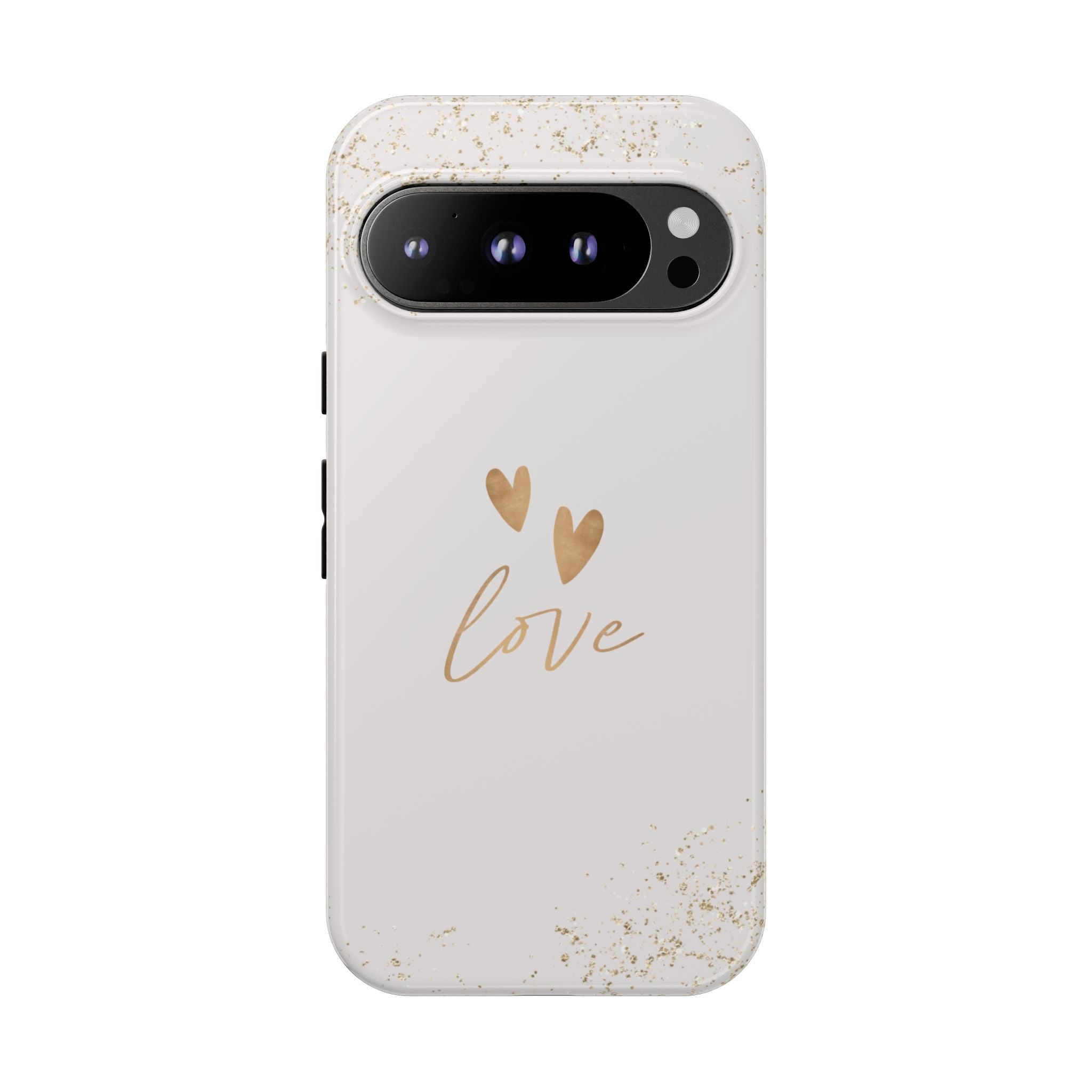 Love Hearts Tough Phone Case — Gold Script Romantic Protective Cover