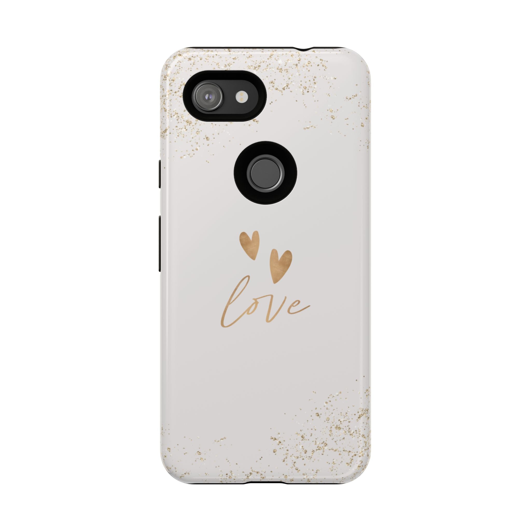 Love Hearts Tough Phone Case — Gold Script Romantic Protective Cover
