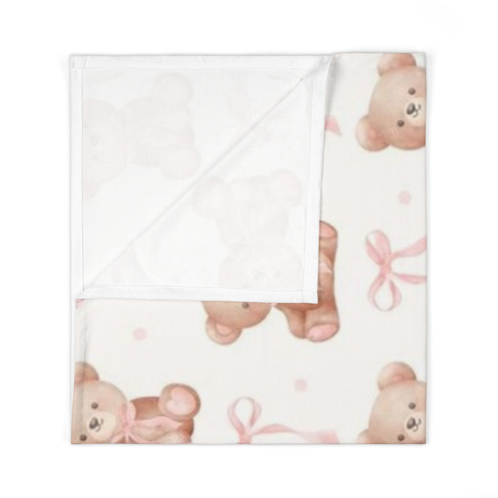 Teddy Bear Baby Swaddle Blanket — Pink Bow Newborn Nursery Gift