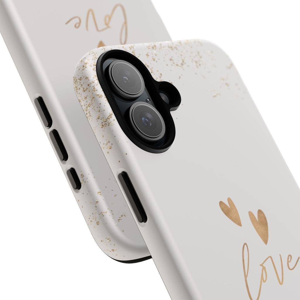 Love Hearts Tough Phone Case — Gold Script Romantic Protective Cover