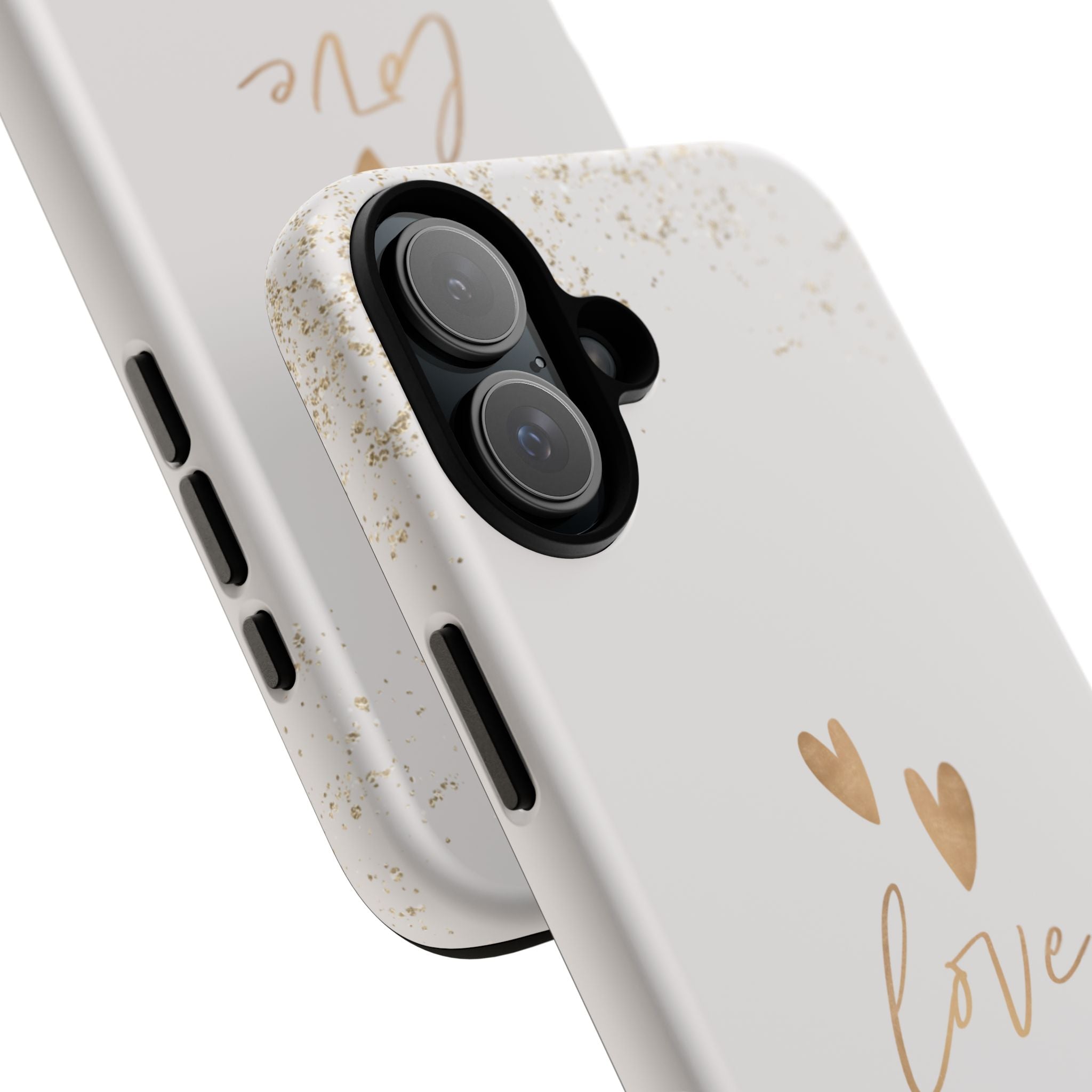 Love Hearts Tough Phone Case — Gold Script Romantic Protective Cover