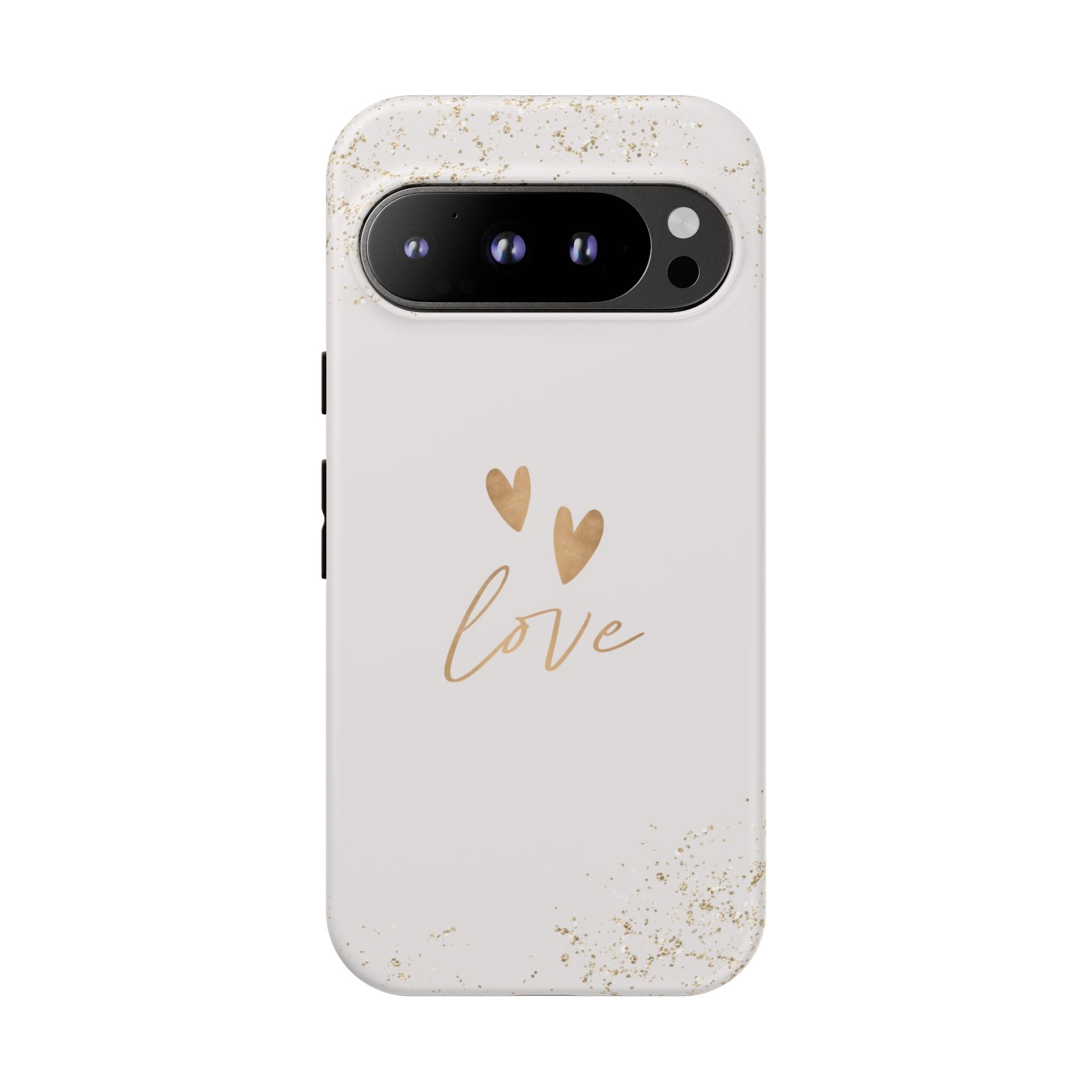 Love Hearts Tough Phone Case — Gold Script Romantic Protective Cover