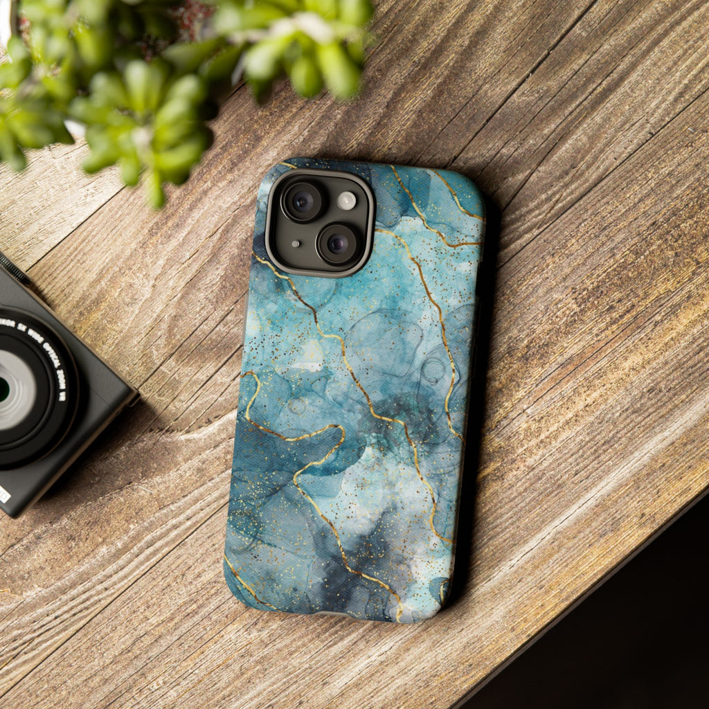Blue Gold Marble Tough Phone Case