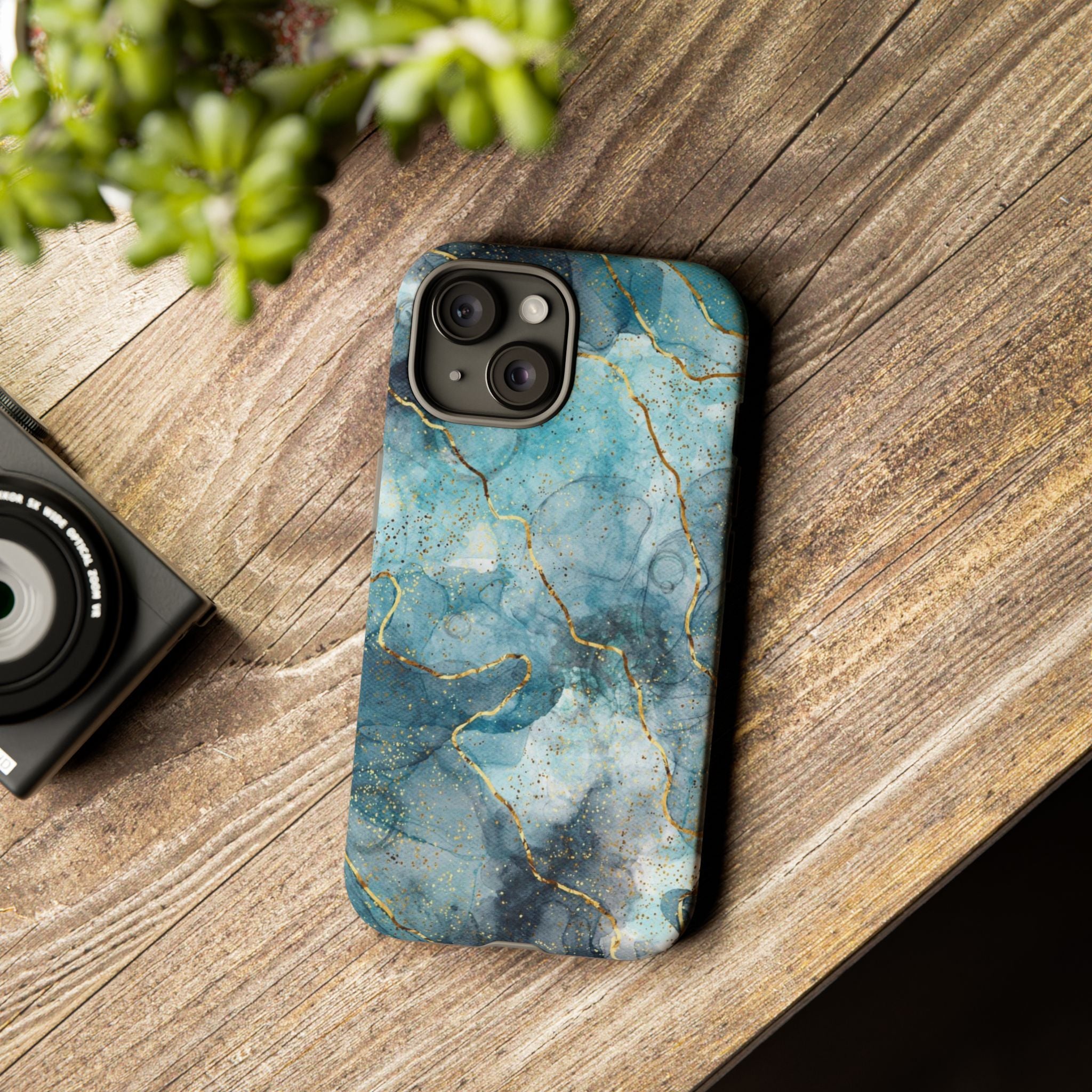 Blue Gold Marble Tough Phone Case