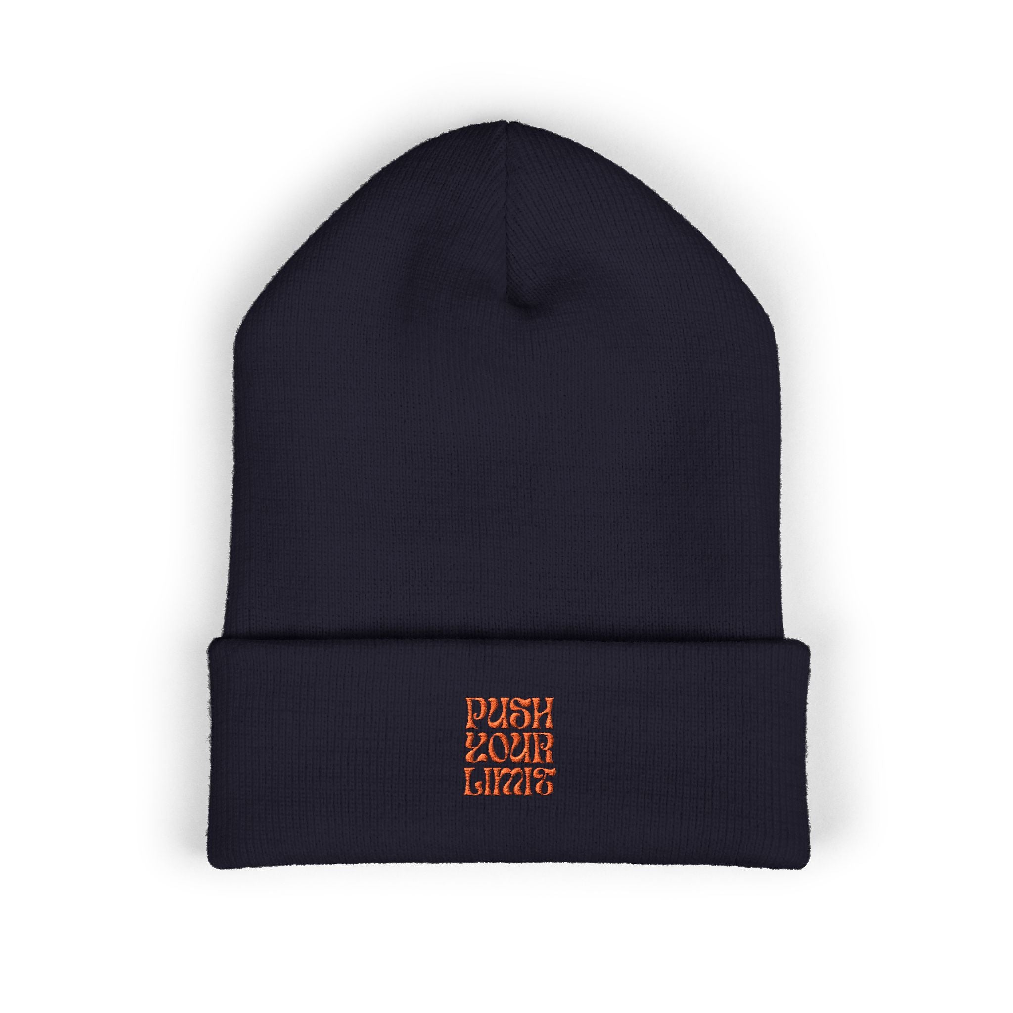 Embroidered "Push Your Limits" Cuffed Beanie — Cozy Athletic Knit Hat