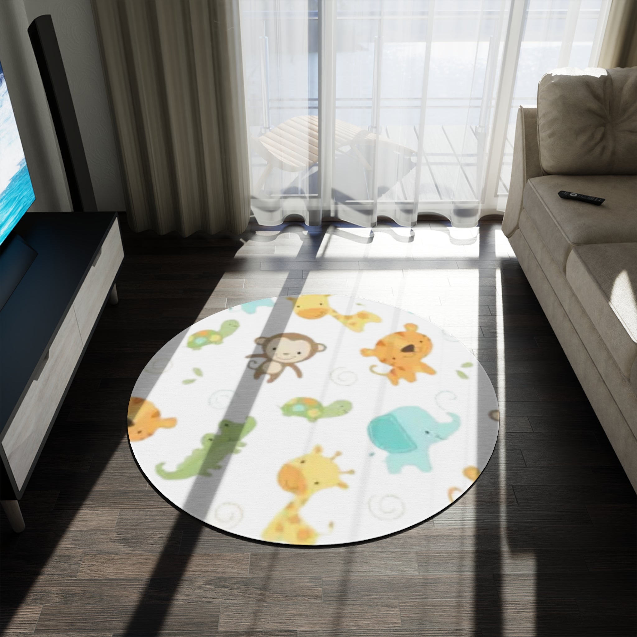 Nursery Animal Round Rug — Cute Jungle Safari Baby Play Mat
