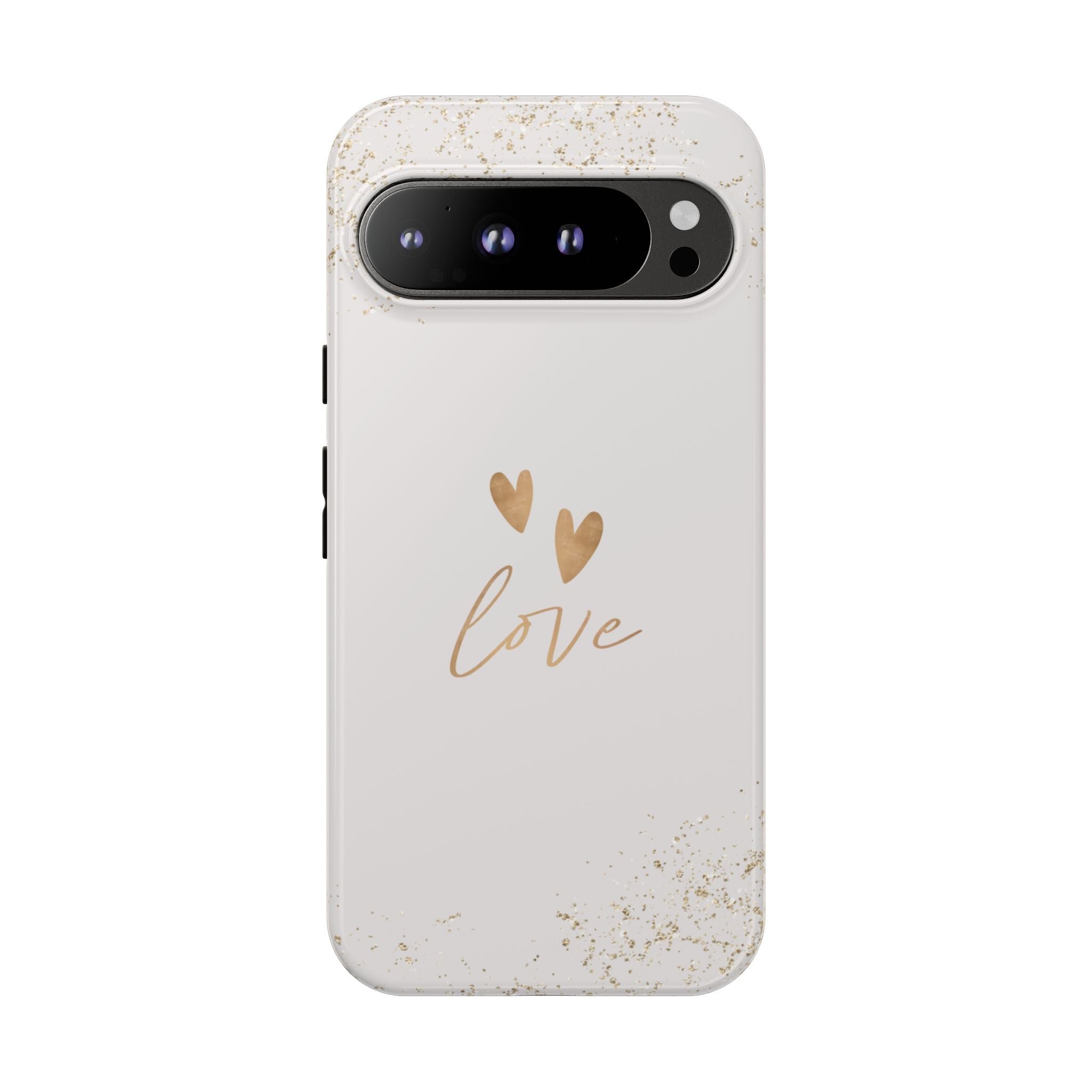 Love Hearts Tough Phone Case — Gold Script Romantic Protective Cover