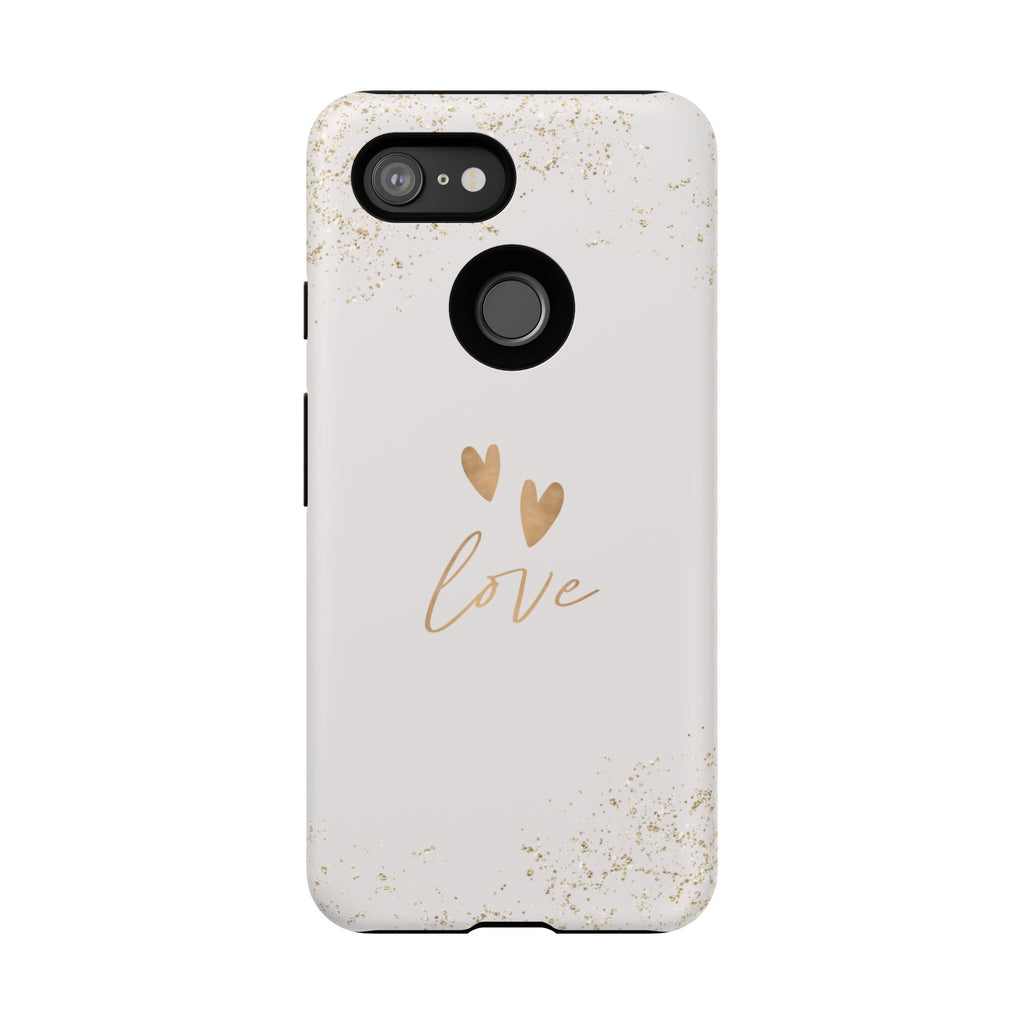 Love Hearts Tough Phone Case — Gold Script Romantic Protective Cover