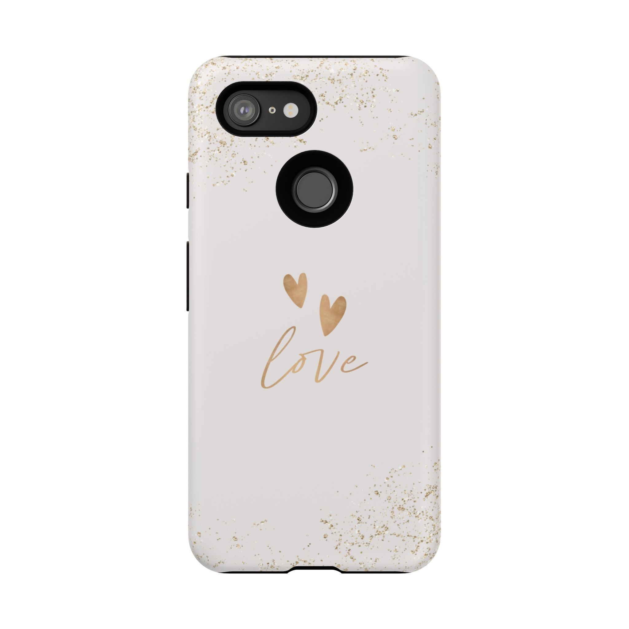 Love Hearts Tough Phone Case — Gold Script Romantic Protective Cover