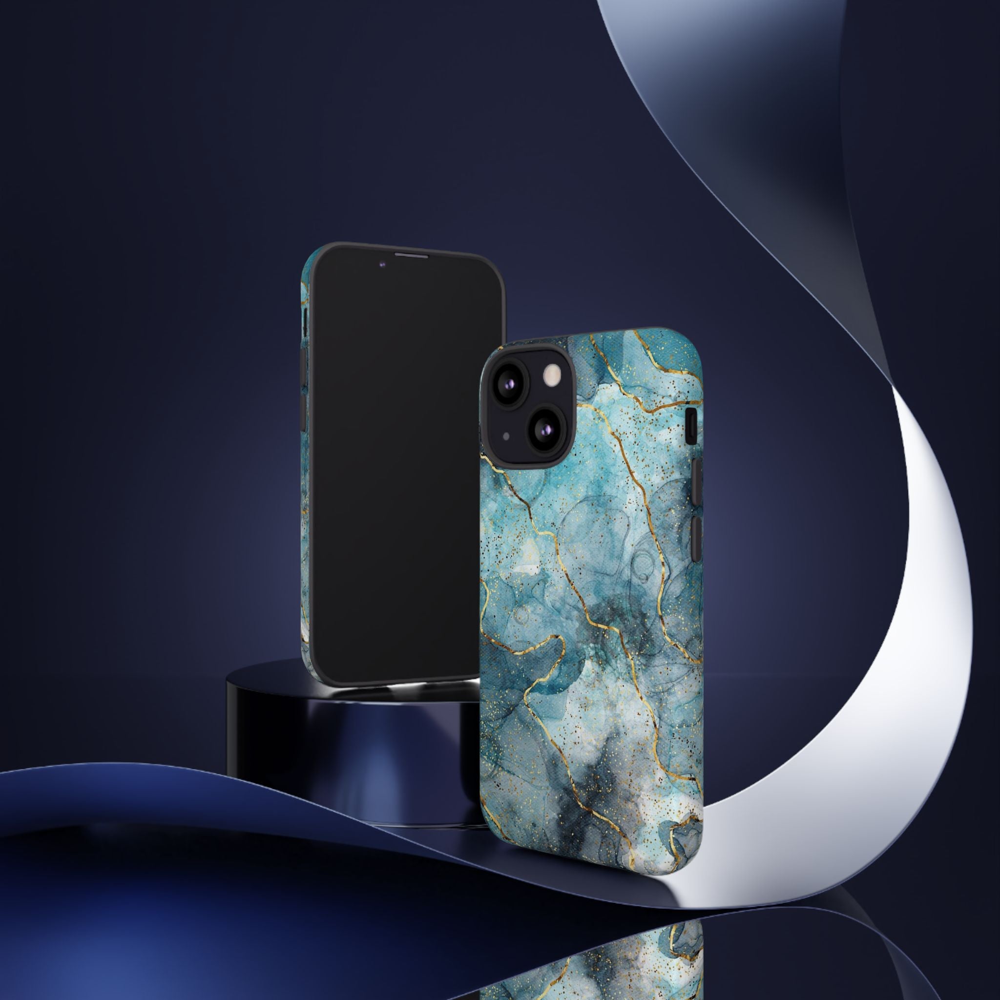 Blue Gold Marble Tough Phone Case