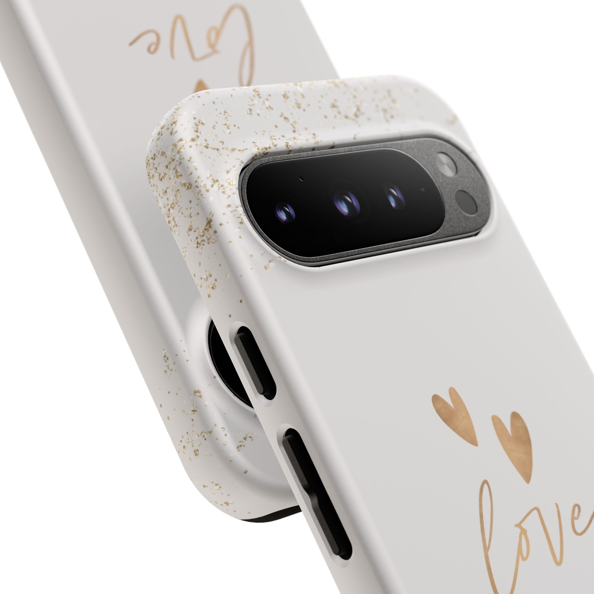 Love Hearts Tough Phone Case — Gold Script Romantic Protective Cover
