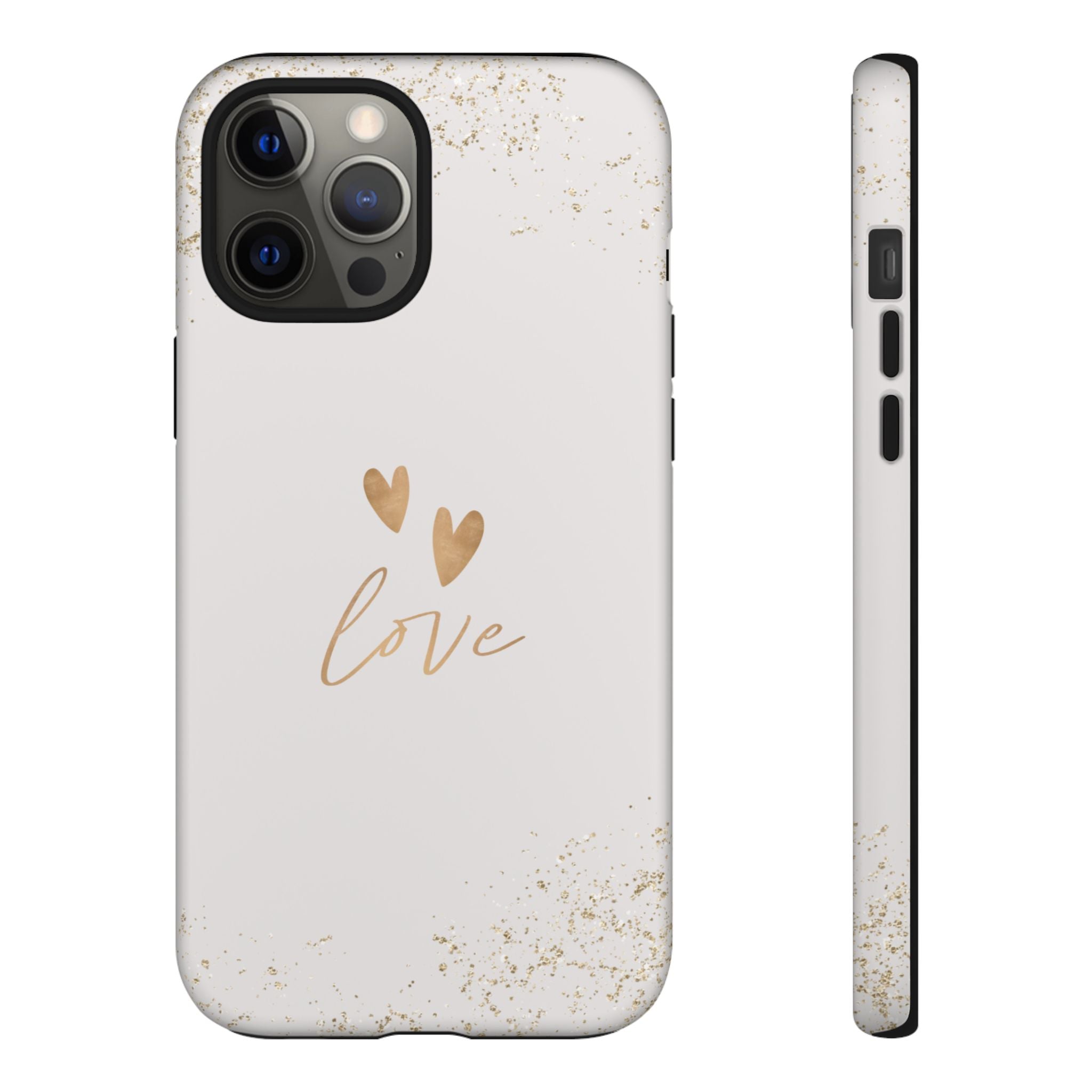 Love Hearts Tough Phone Case — Gold Script Romantic Protective Cover